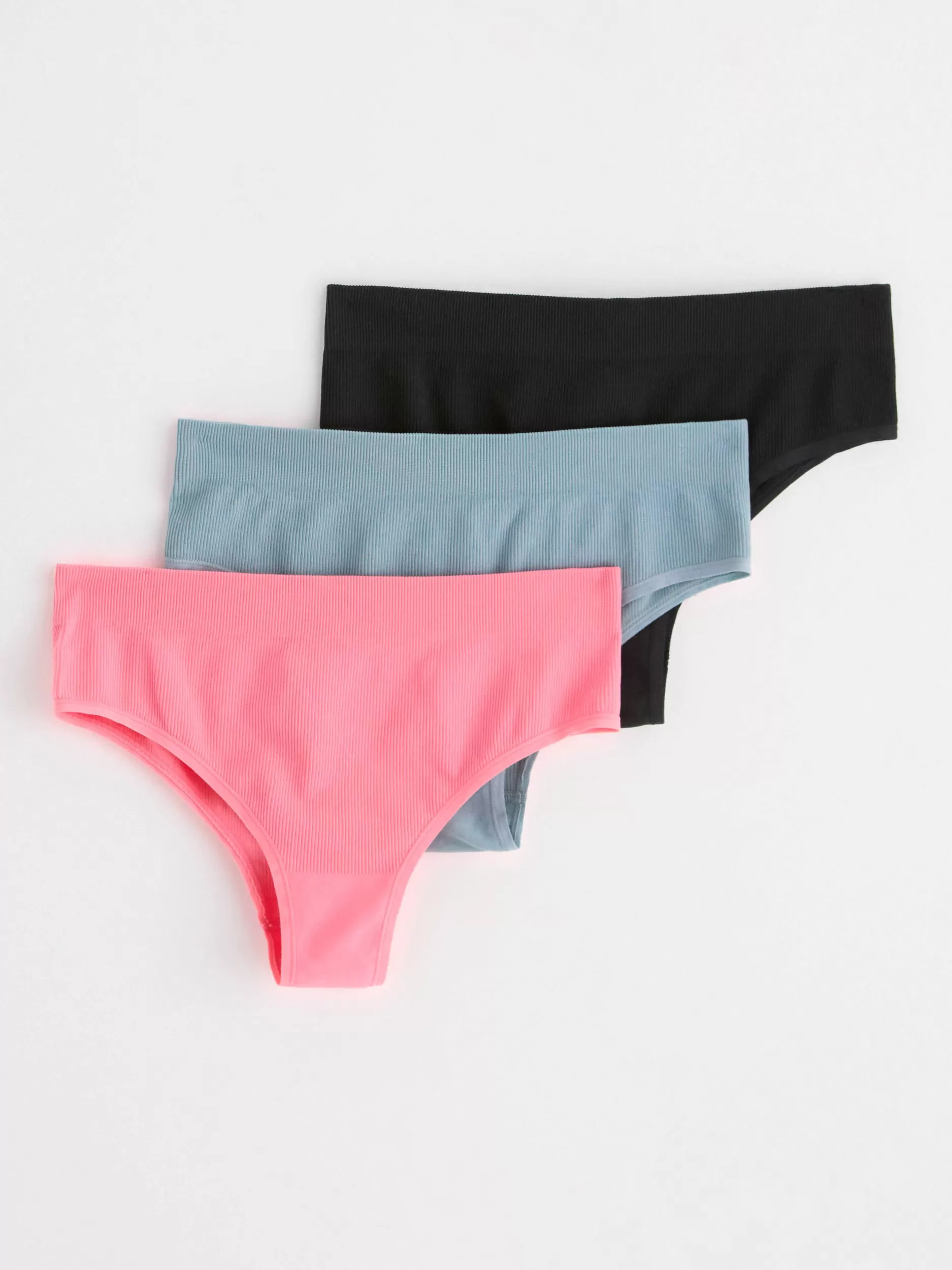Lindex Truser<3-Pakning Med Ribbestrikkede, Brasilianske Truser Med Hoyt Liv Pink