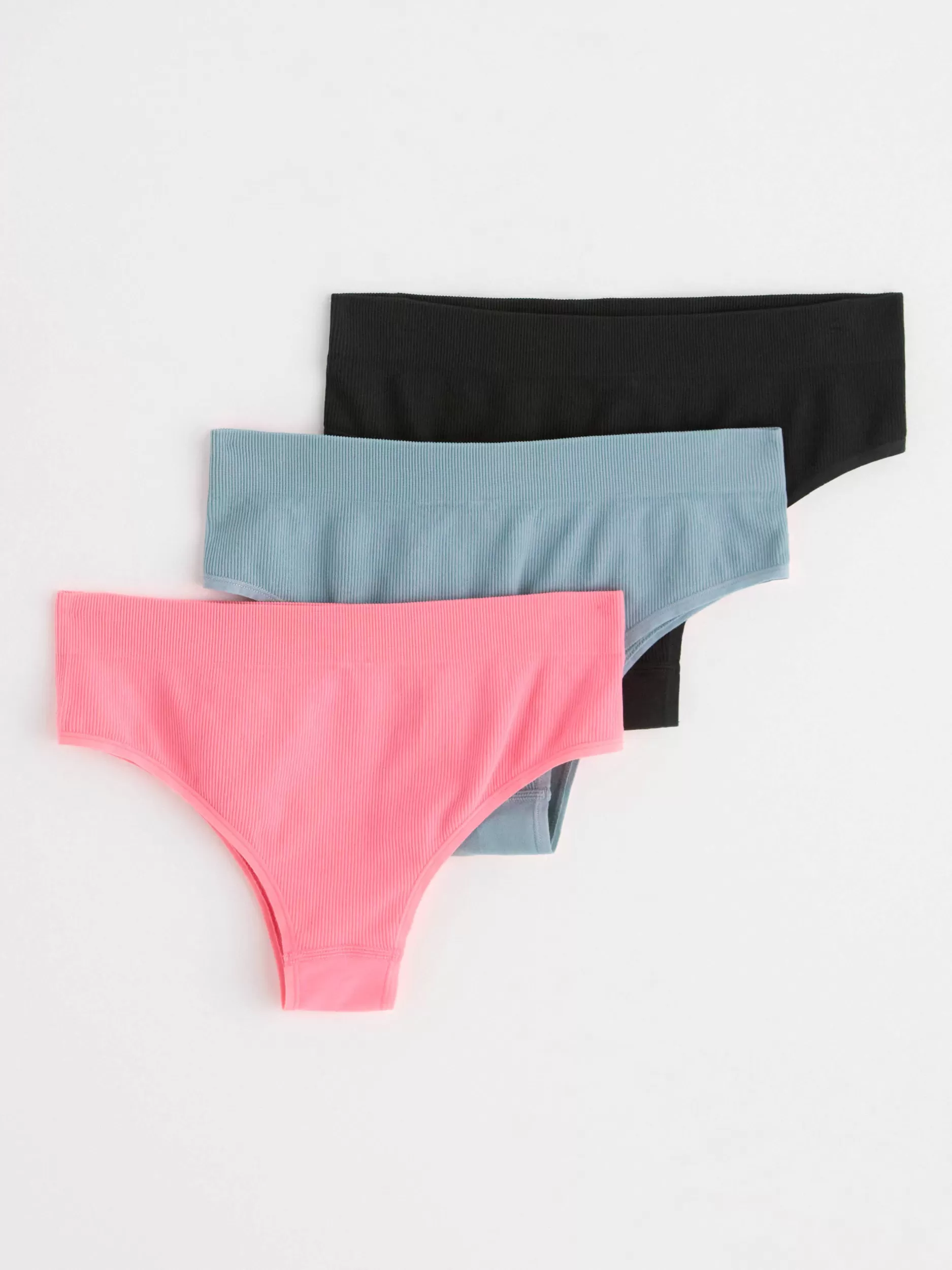 Lindex Truser<3-Pakning Med Ribbestrikkede, Brasilianske Truser Med Hoyt Liv Pink