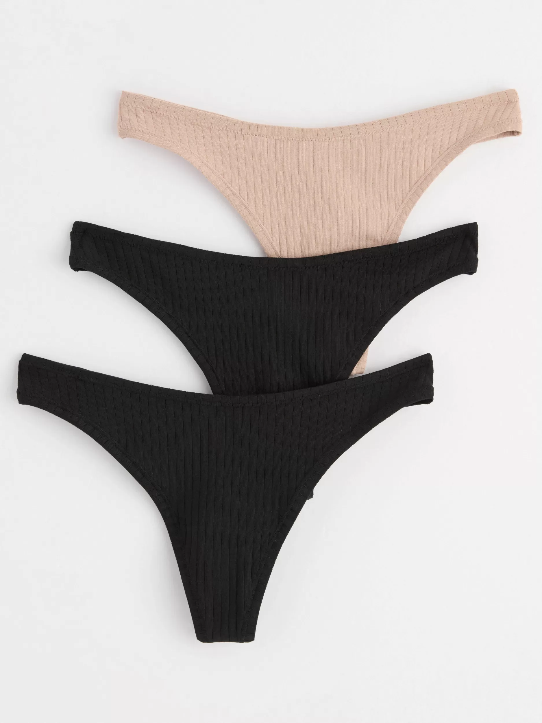 Lindex Truser<3-Pakning Med Ribbestrikkede Stringtruser Med Normalt Liv Black