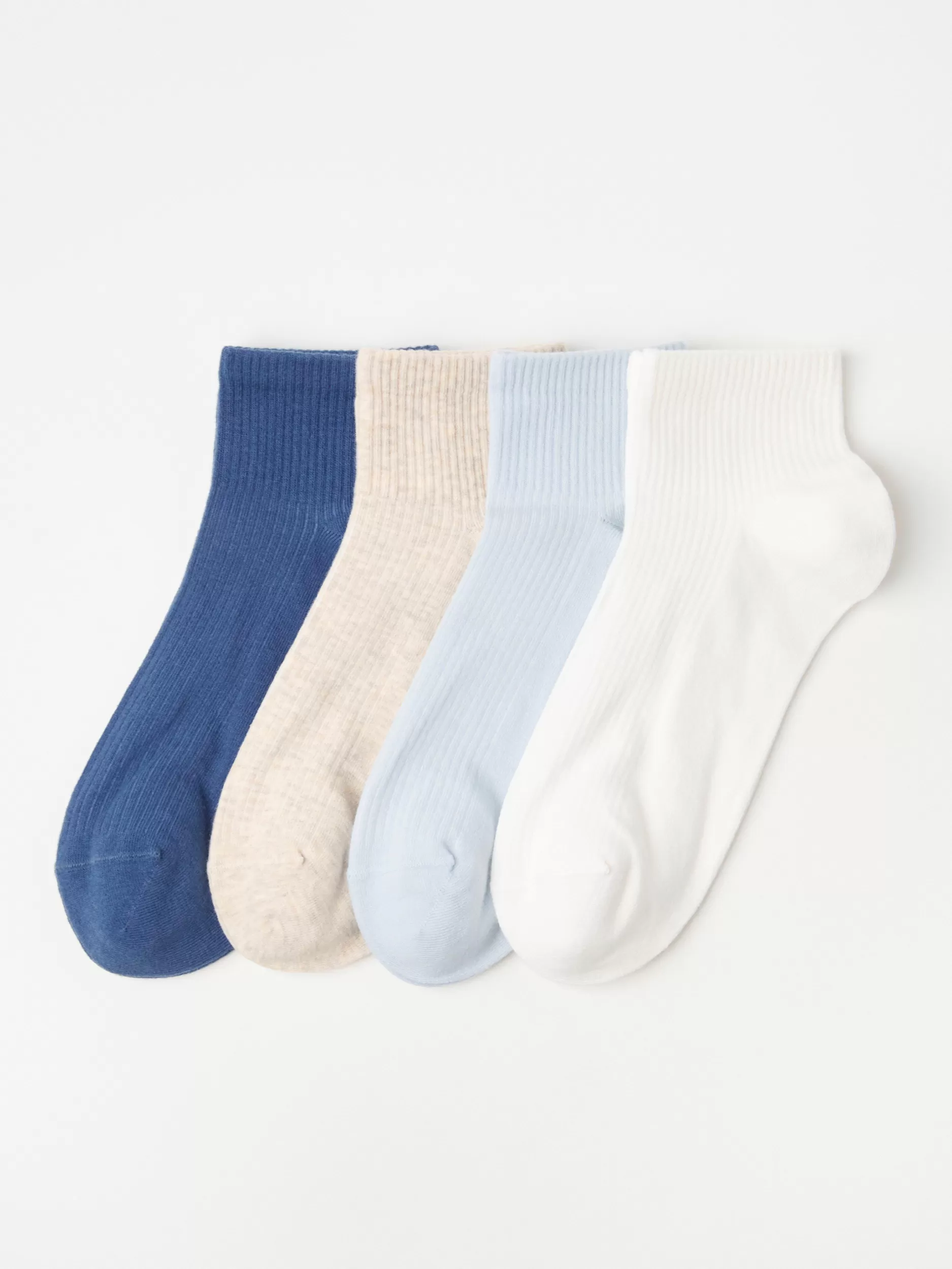 Lindex Sokker<4-Pakning Med Ribbestrikkede Ankelsokker Light Blue