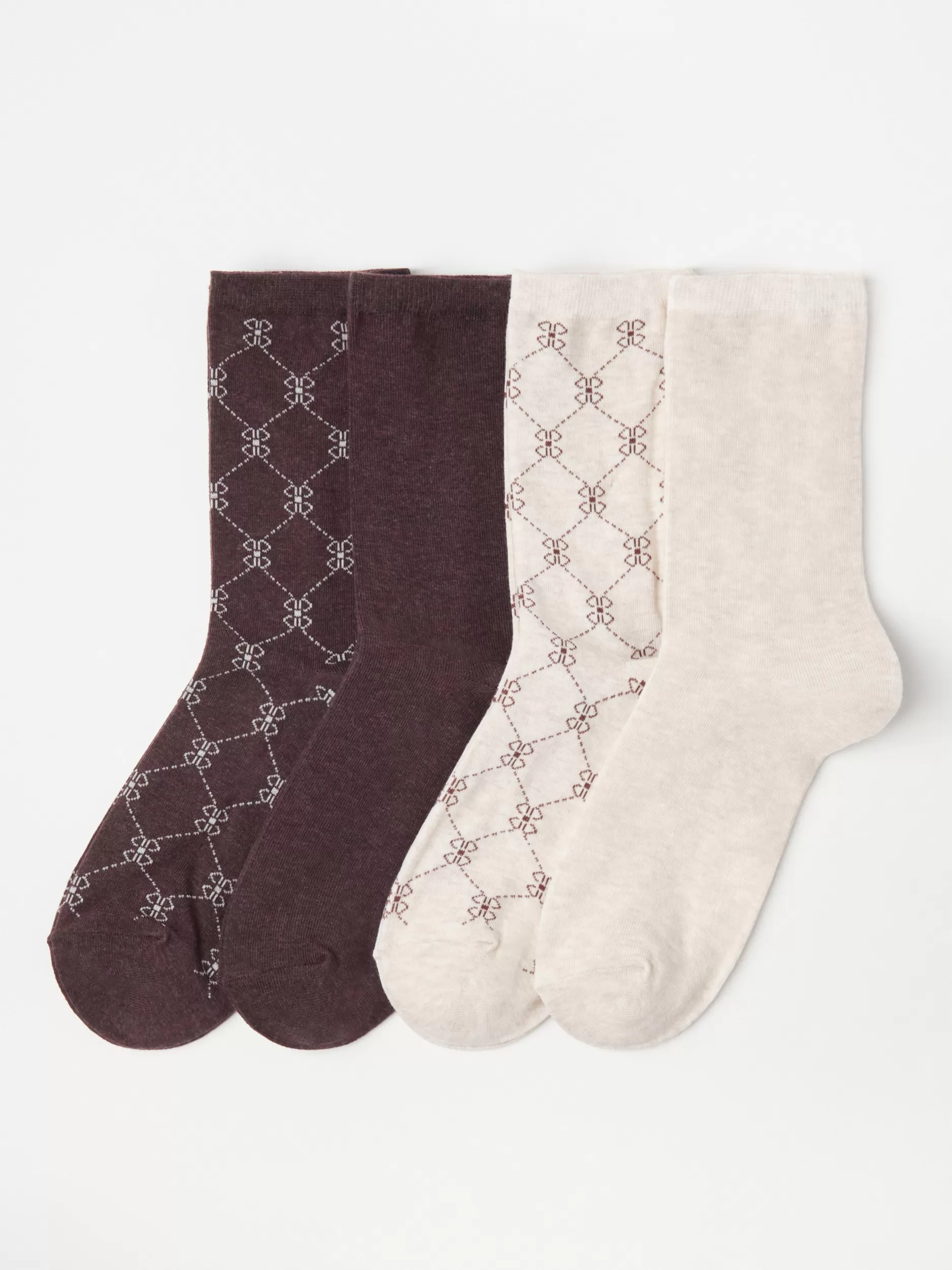 Lindex Sokker<4-Pakning Sokker Med Heldekkende Monster Beige Melange