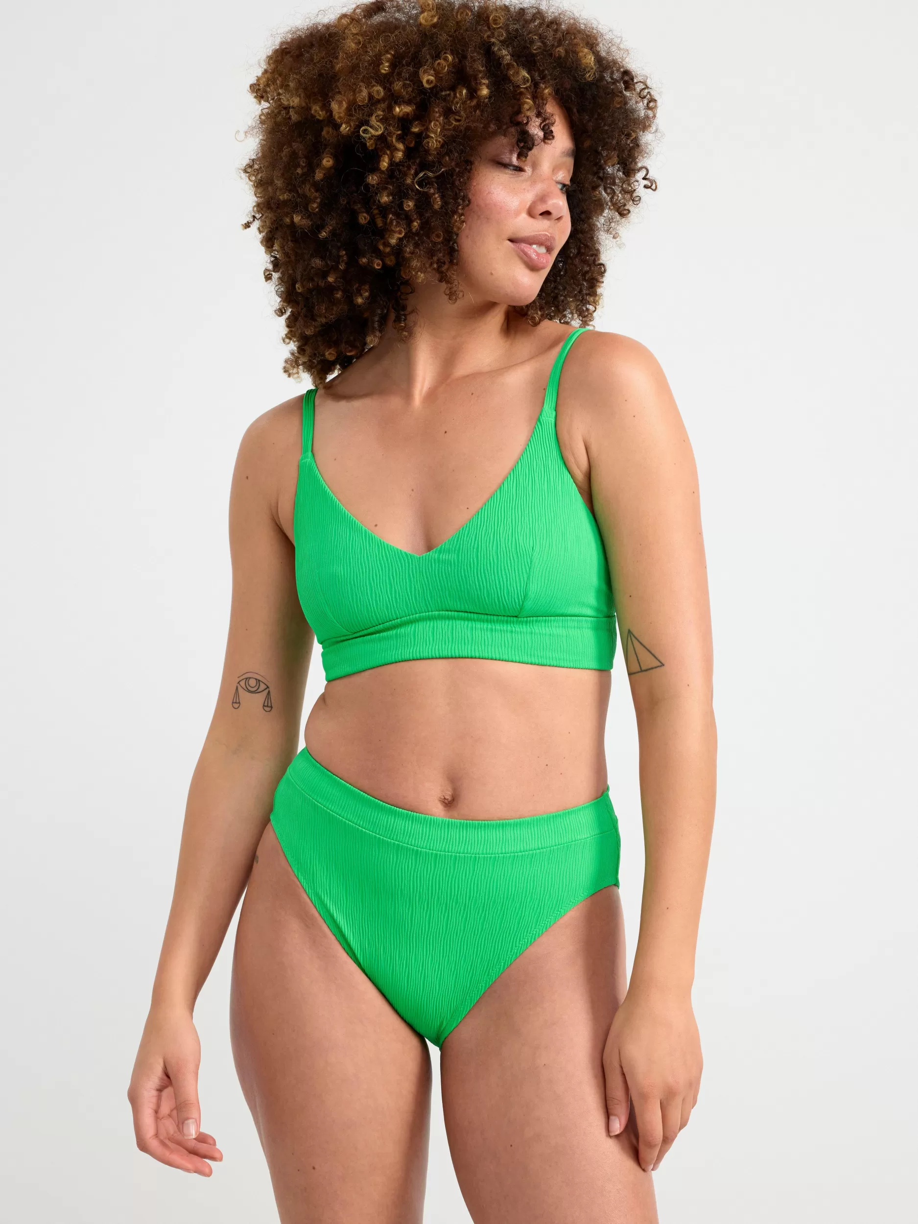 Lindex Badetøy<Bikinitruse Med Hoyt Liv Og Kreppet Struktur Green