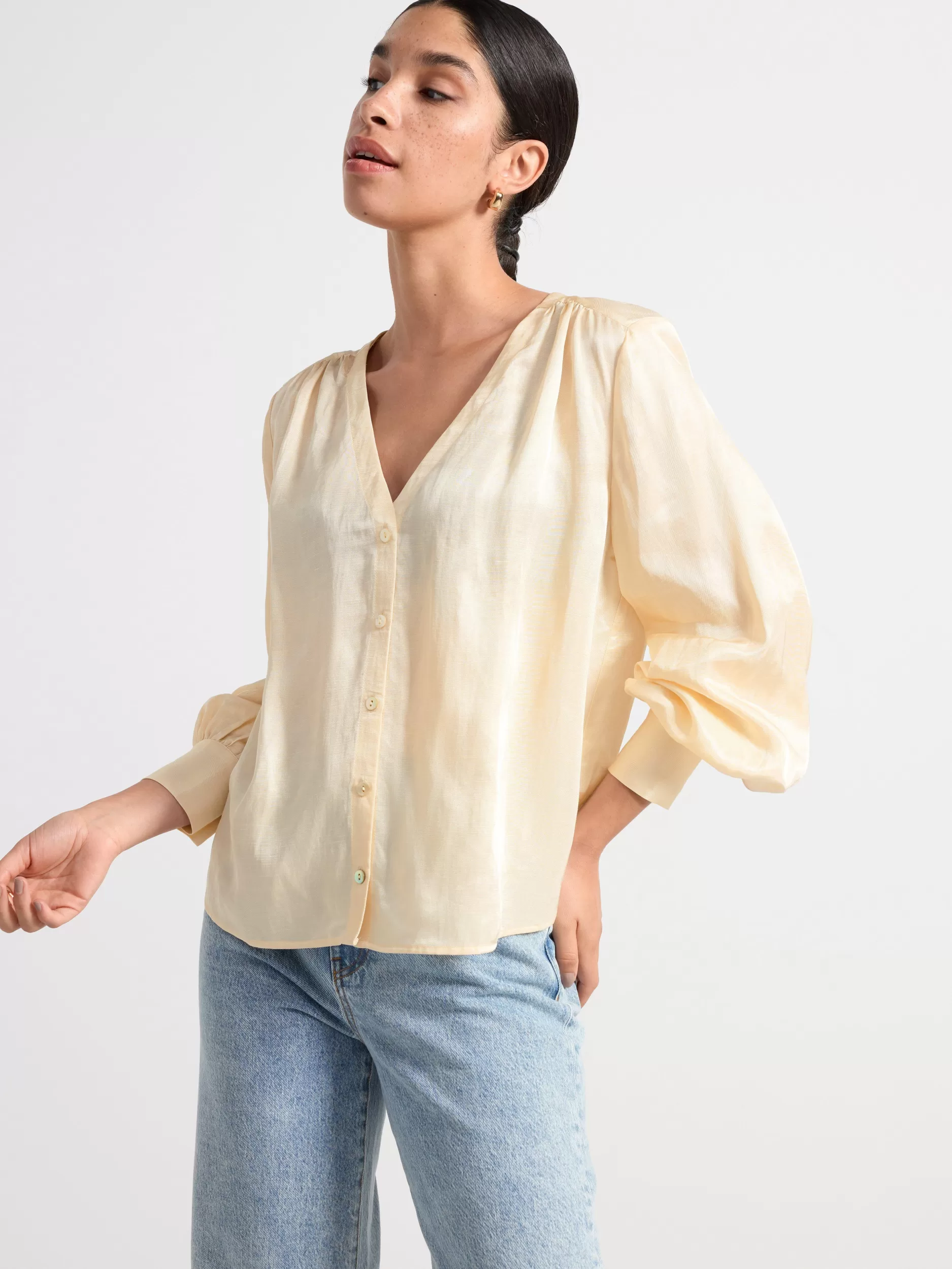 Lindex Bluser & Skjorter<Bluse Med Lange Puffermer Light Dusty White