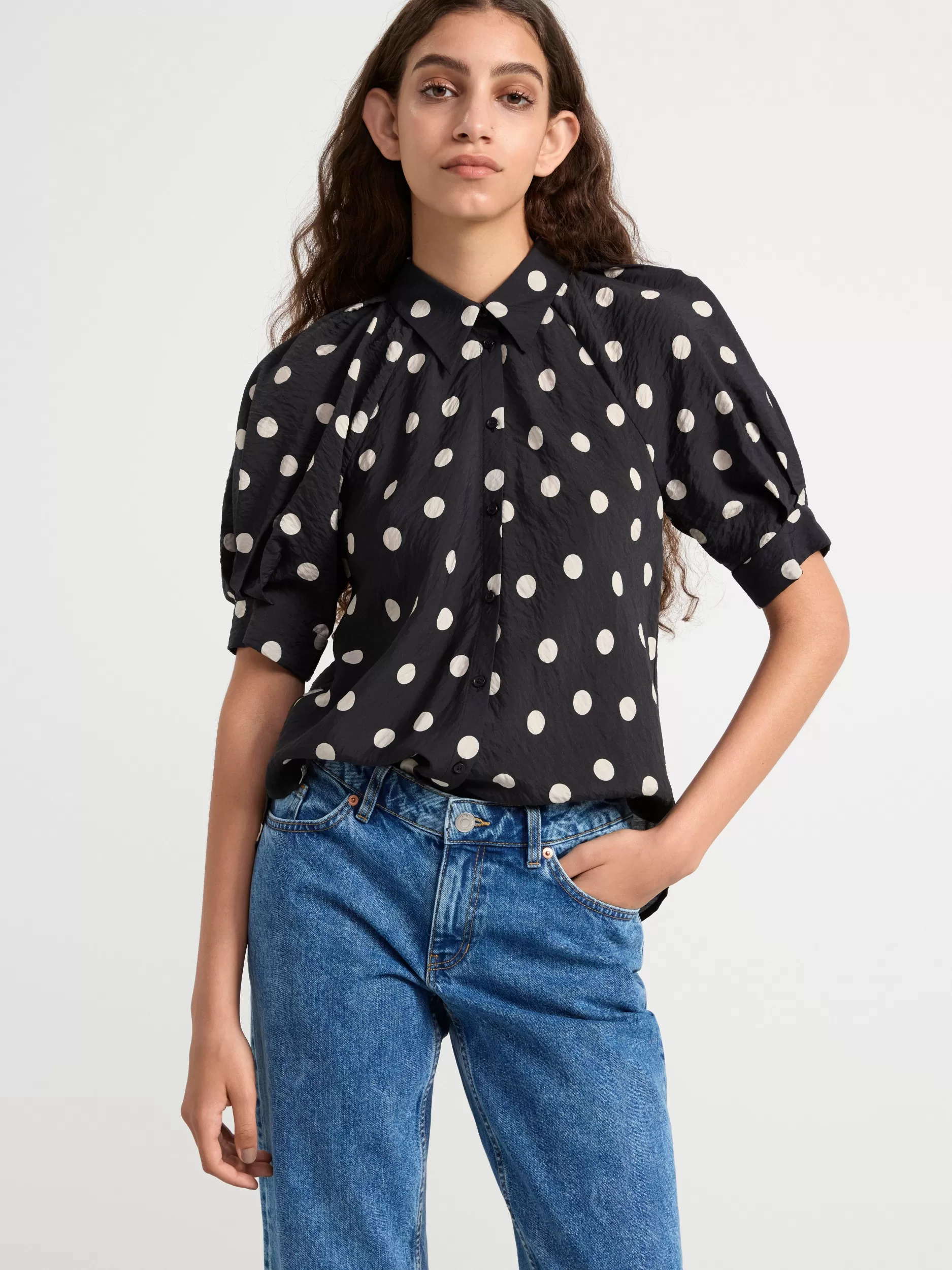 Lindex Bluser & Skjorter<Bluse Med Puffermer Black