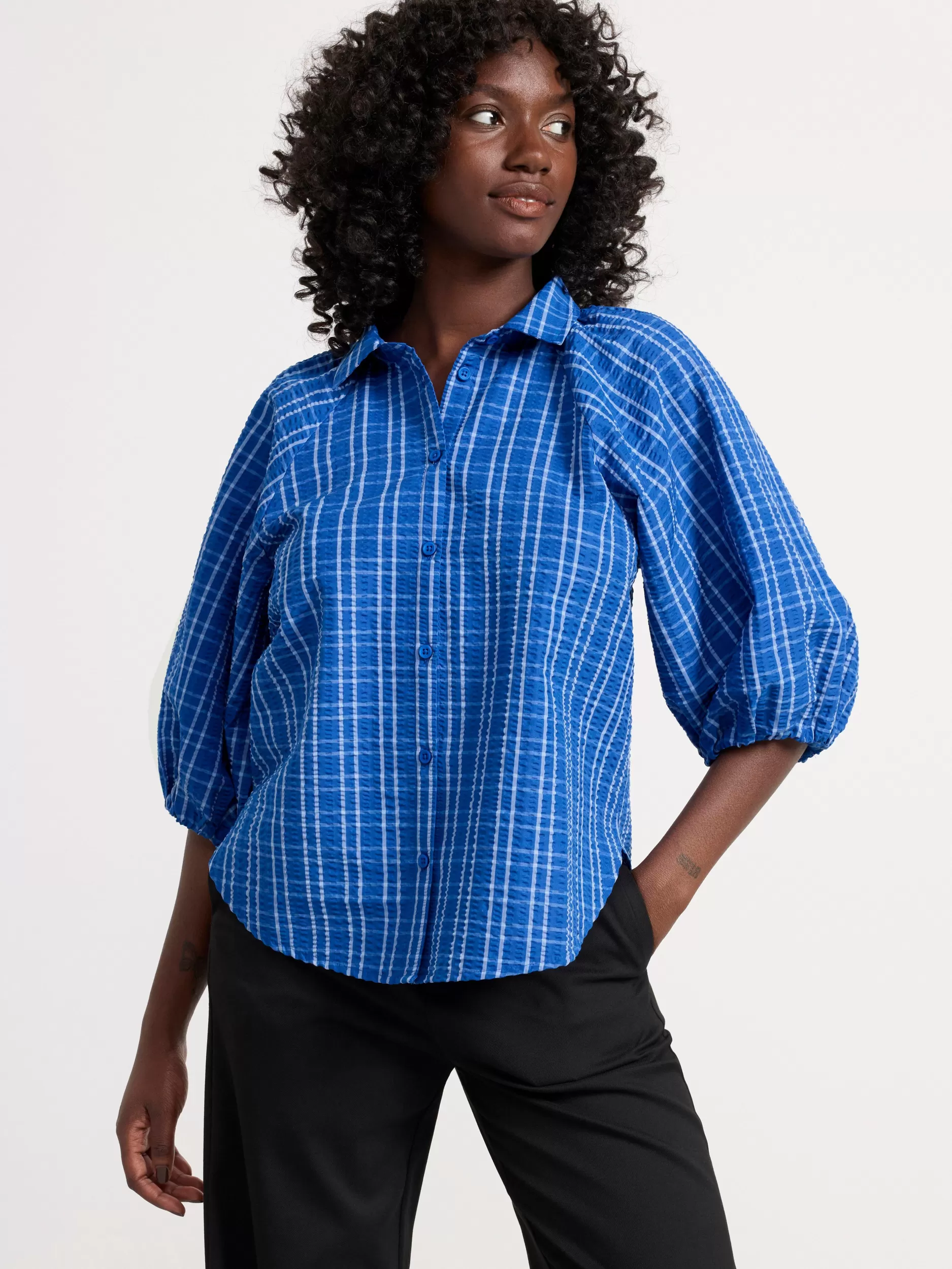 Lindex Bluser & Skjorter<Bluse Med Puffermer Dark Blue