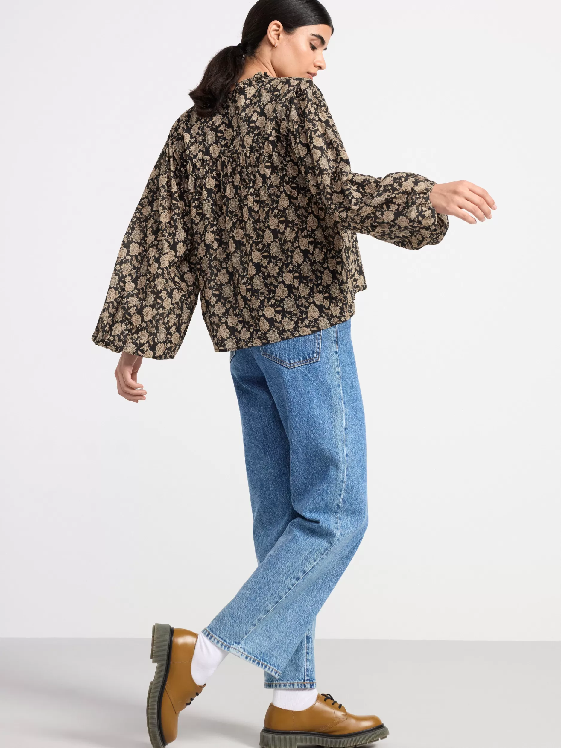 Lindex Bluser & Skjorter<Bluse Med Puffermer Og Blomster Black