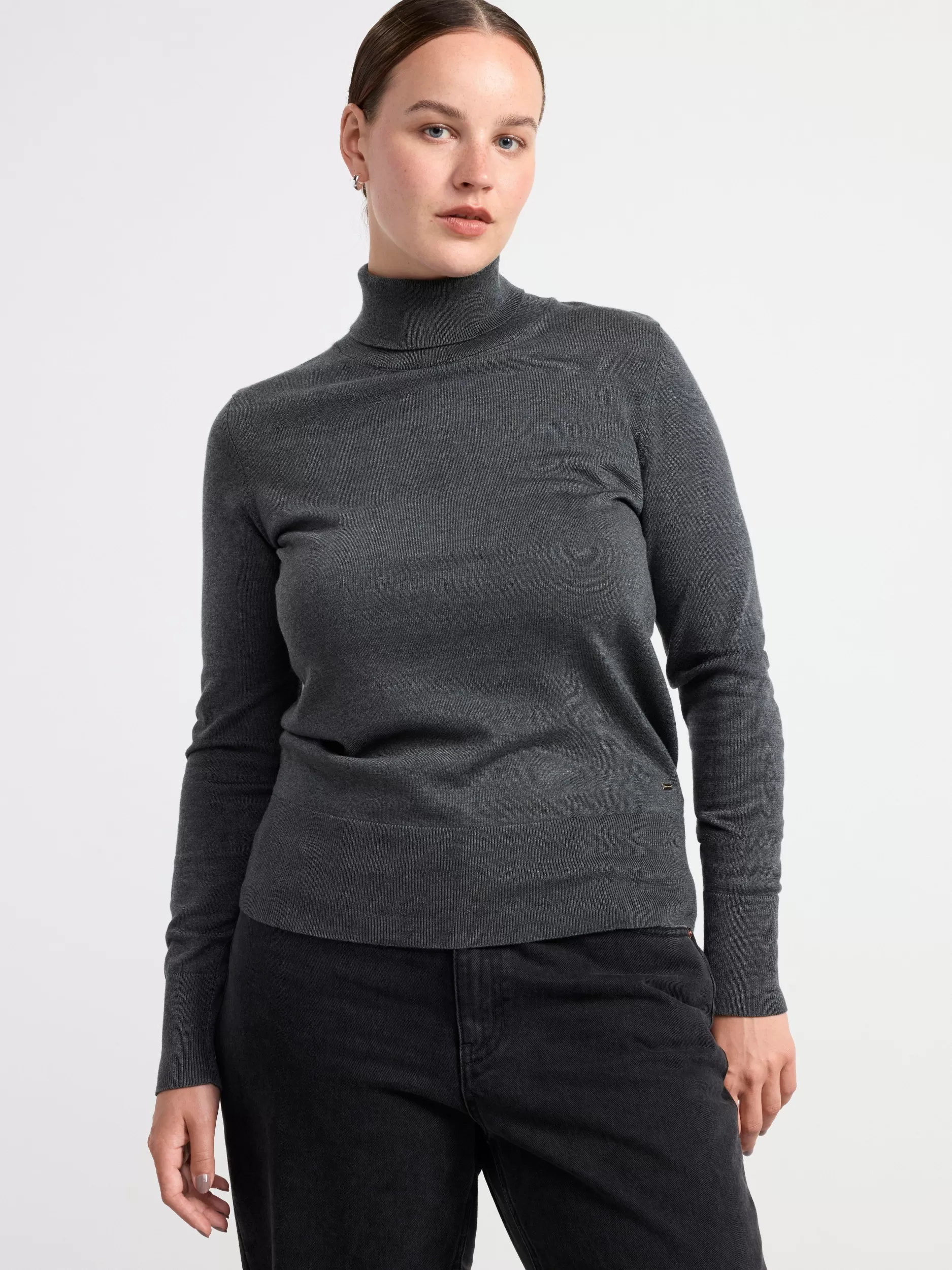 Lindex Gensere & Cardiganer<Finstrikket Overdel Med Rullekrage Dark Grey Melange