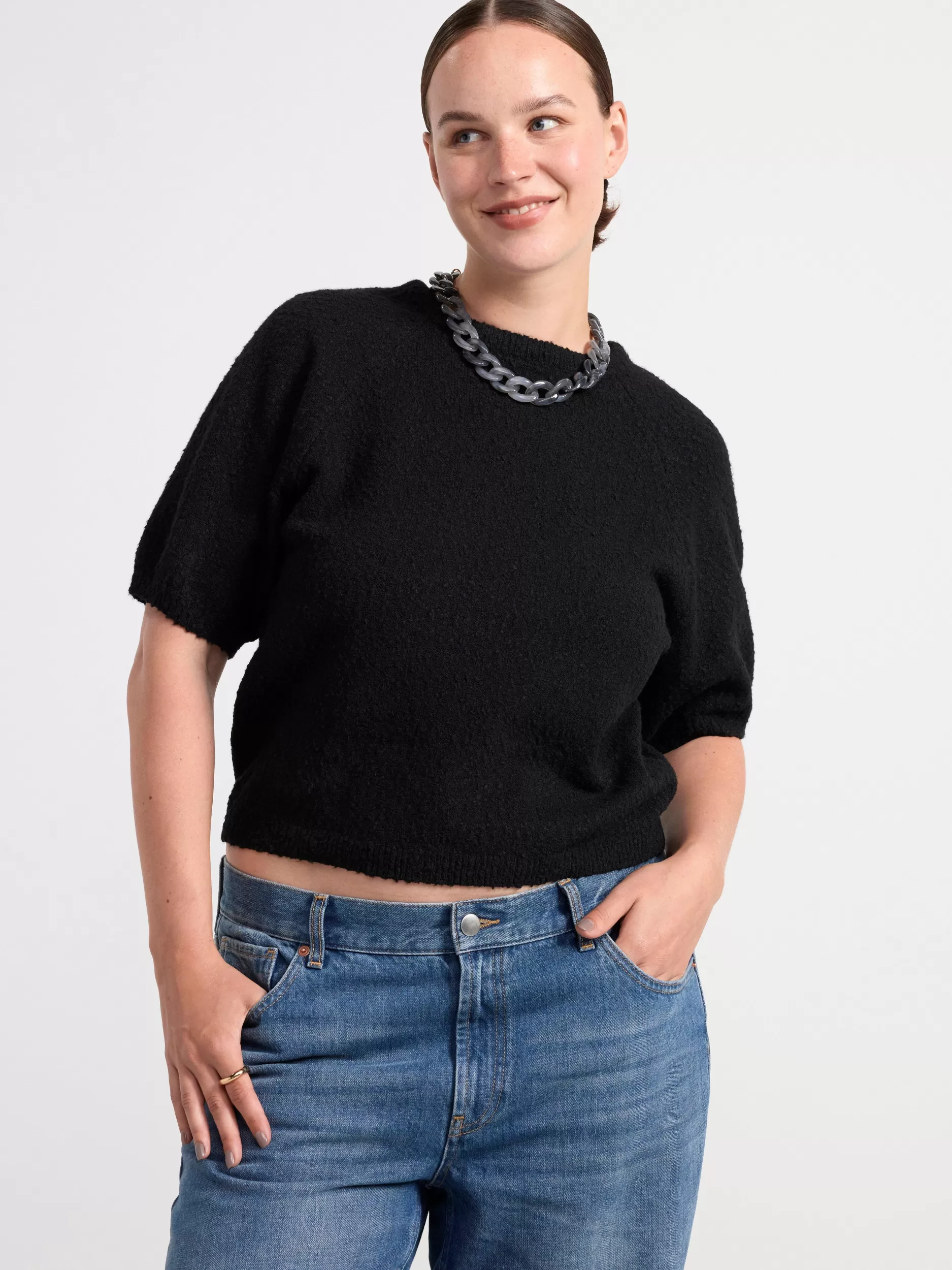 Lindex Gensere & Cardiganer<Genser Strikket Med Korte Ermer Black