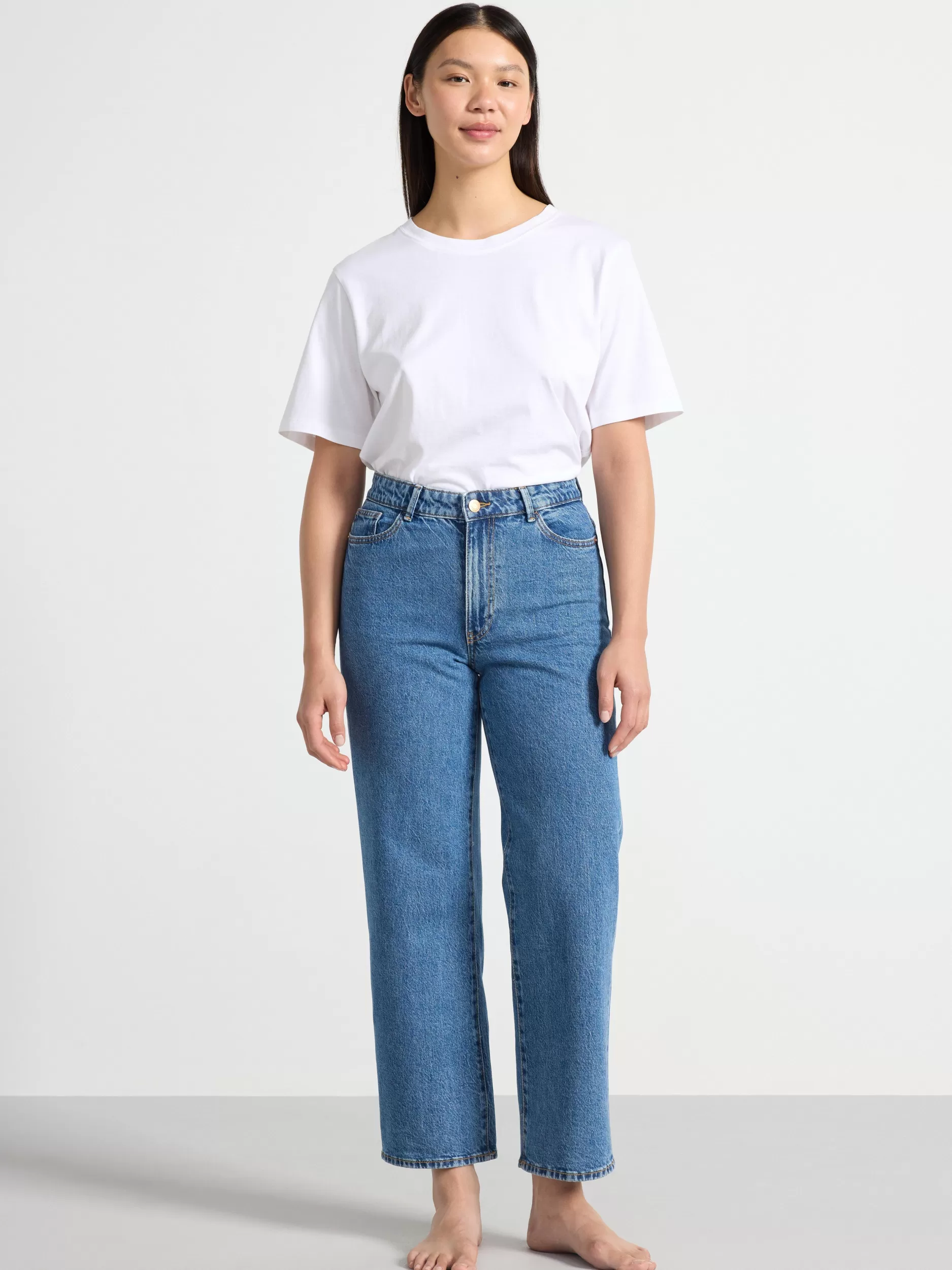 Lindex Jeans<Hanna Wide-Jeans Med Hoyt Liv Og Avkortede Ben Denim Blue