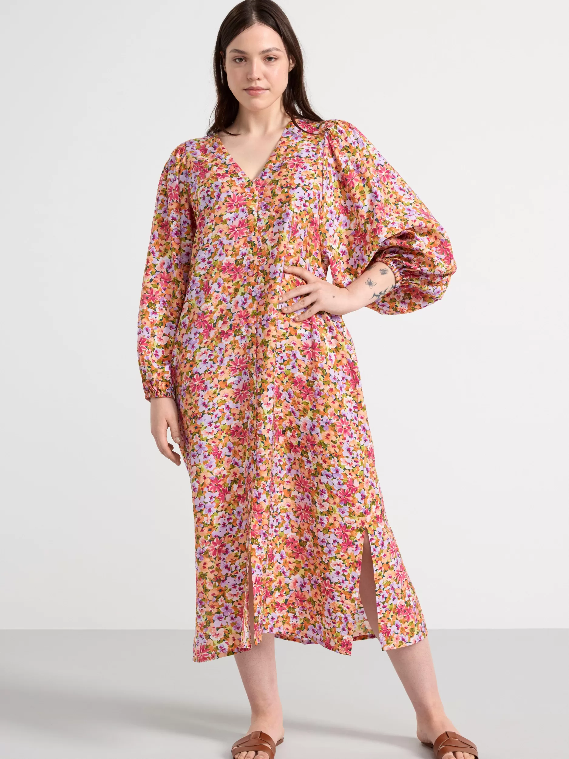 Lindex Kjoler<Kneppet Maksikjole Med Puffermer Orange