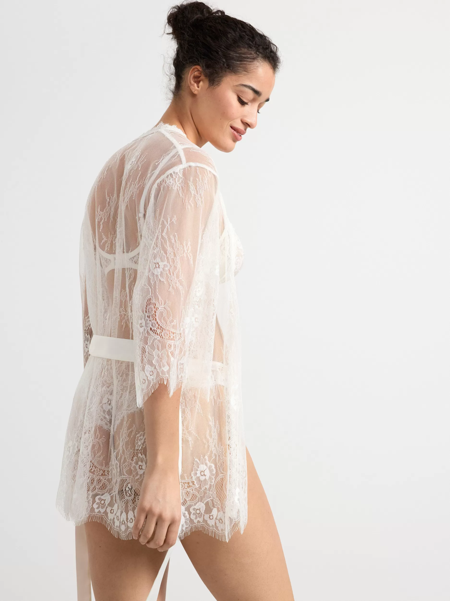 Lindex Nattøy<Kort Blondekimono Light White
