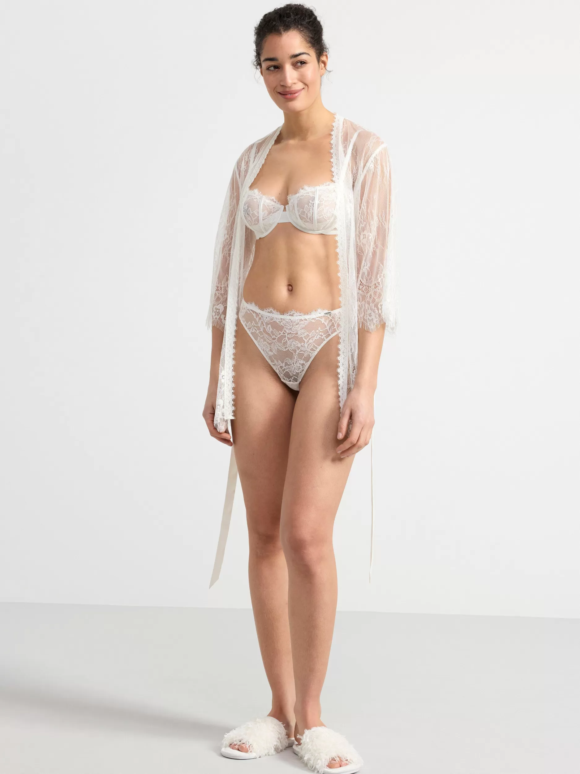 Lindex Nattøy<Kort Blondekimono Light White