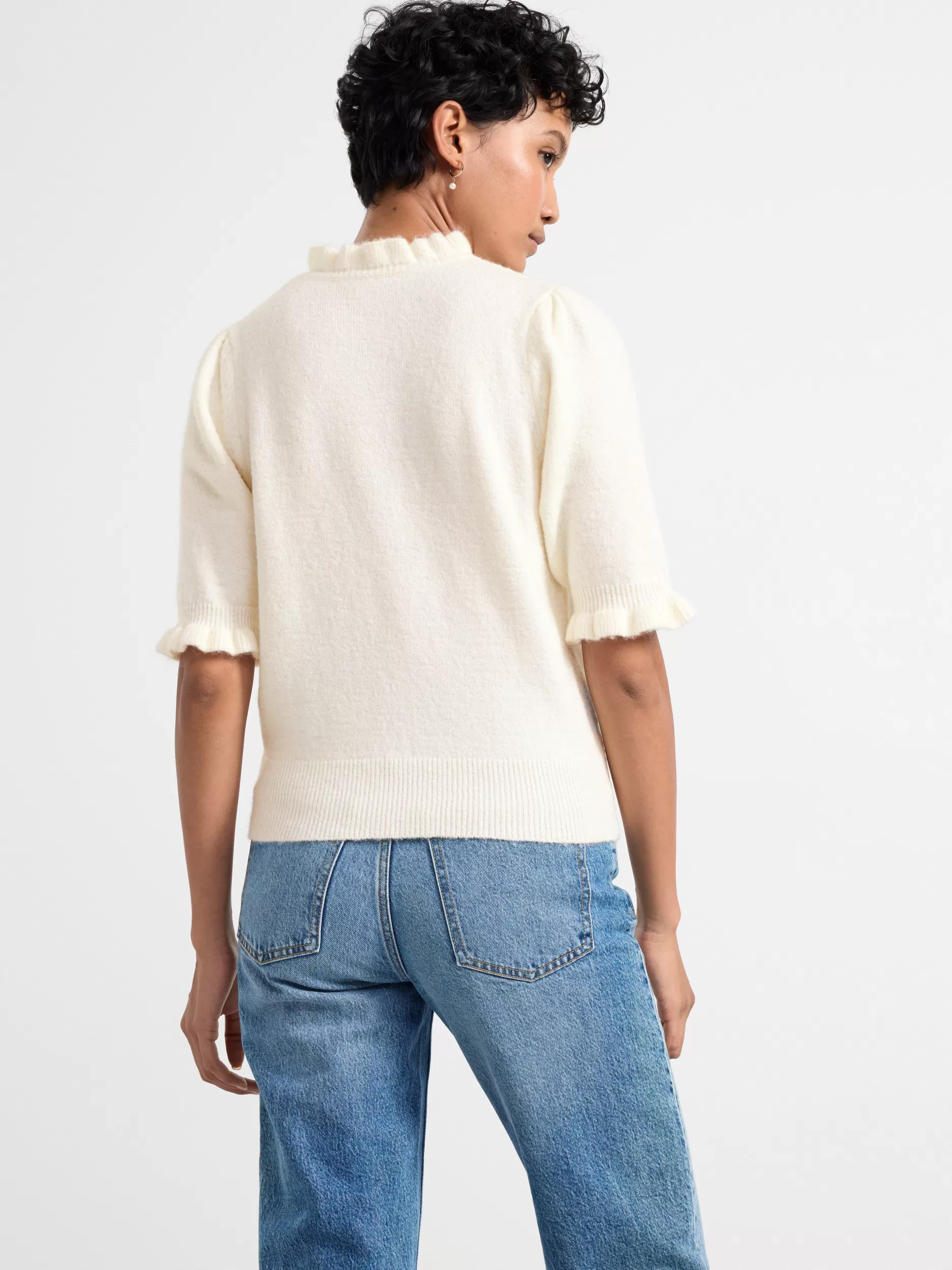 Lindex Gensere & Cardiganer<Kortermet Genser Med Rysjer Light Dusty White