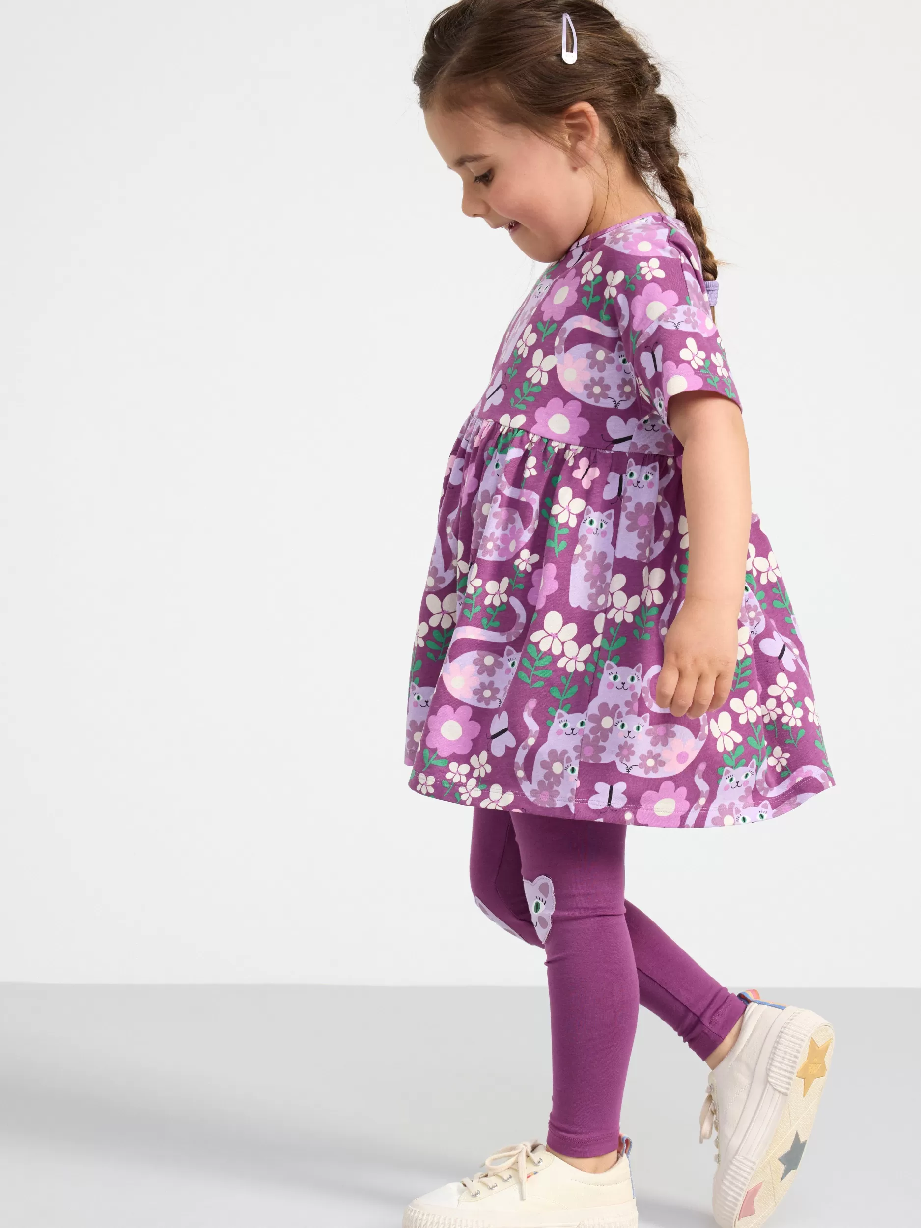 Lindex Kjoler<Kortermet Kjole Med Katter Og Blomster Lilac