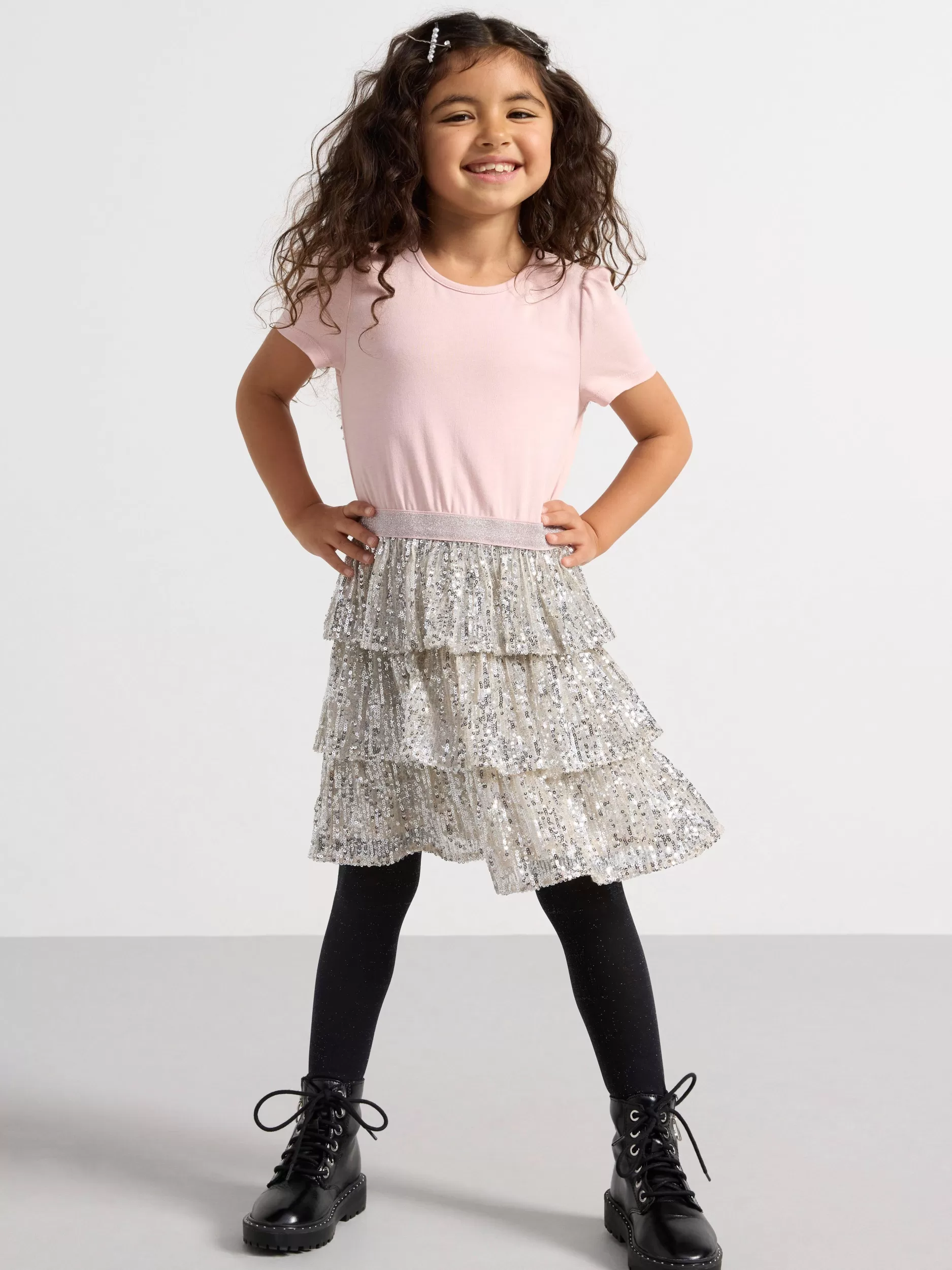 Lindex Kjoler<Kortermet Kjole Med Paljetter Light Dusty Pink