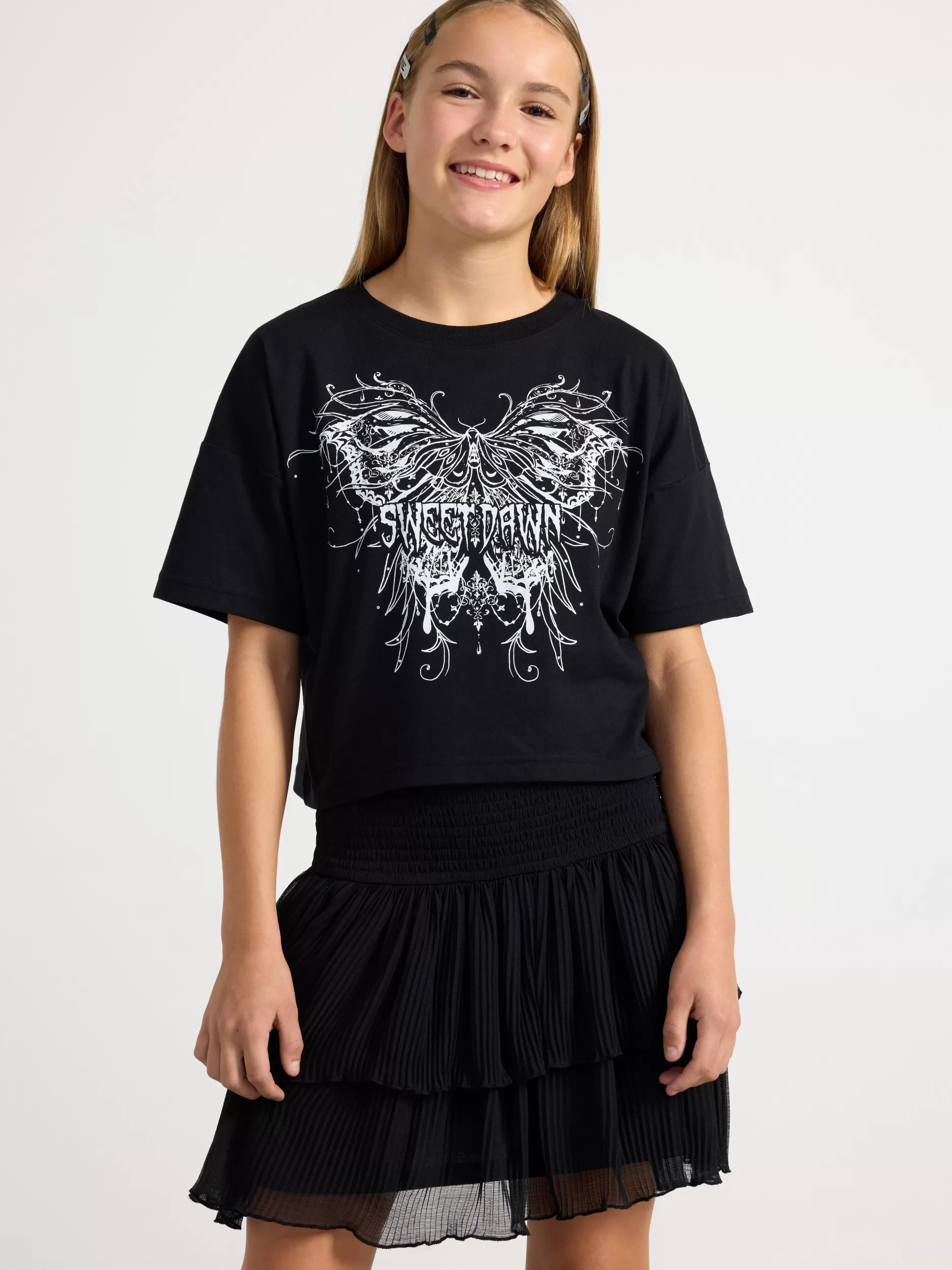 Lindex Topper & T-Skjorter<Kortermet Overdel Med Sommerfugl Black