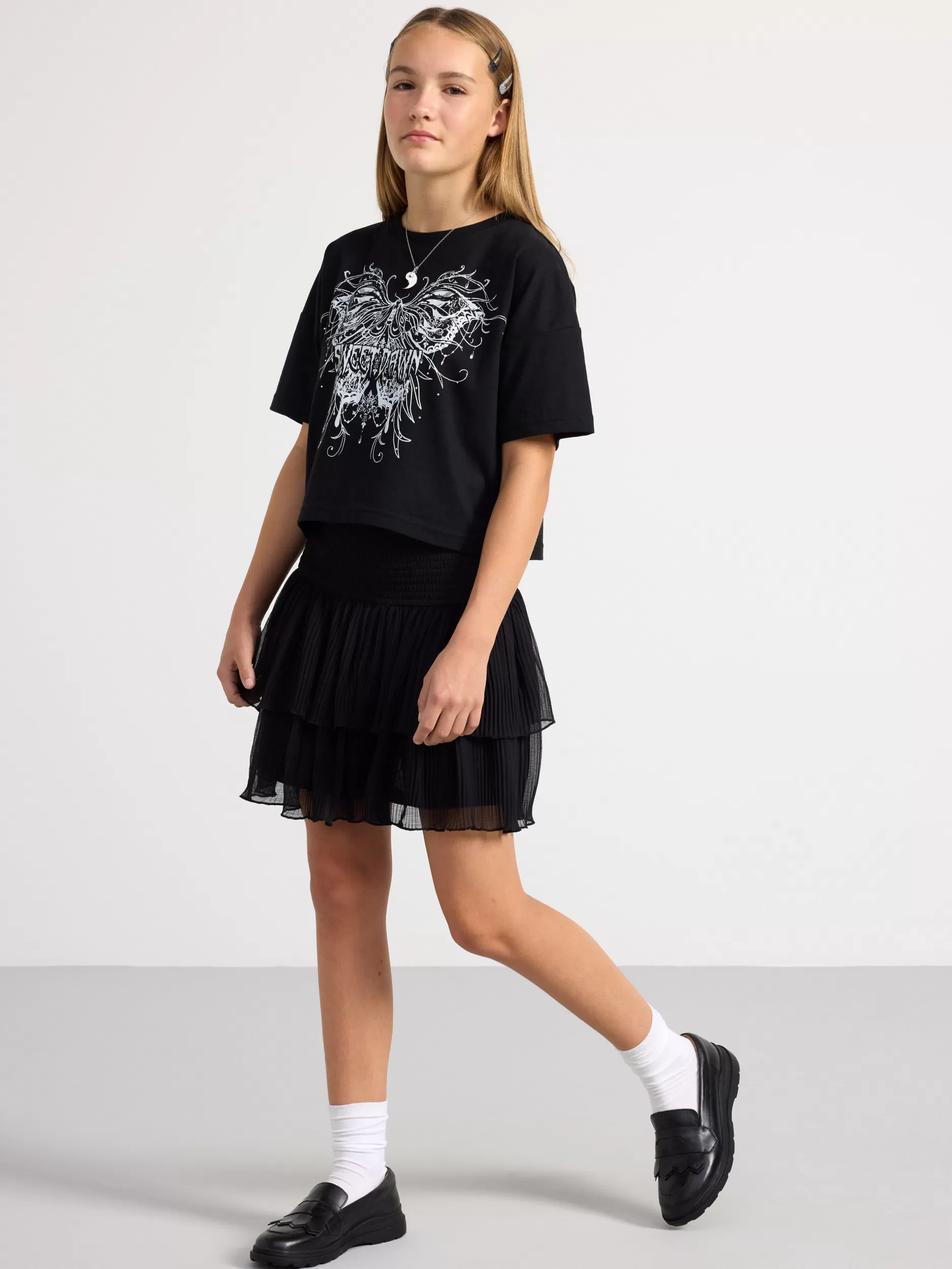 Lindex Topper & T-Skjorter<Kortermet Overdel Med Sommerfugl Black