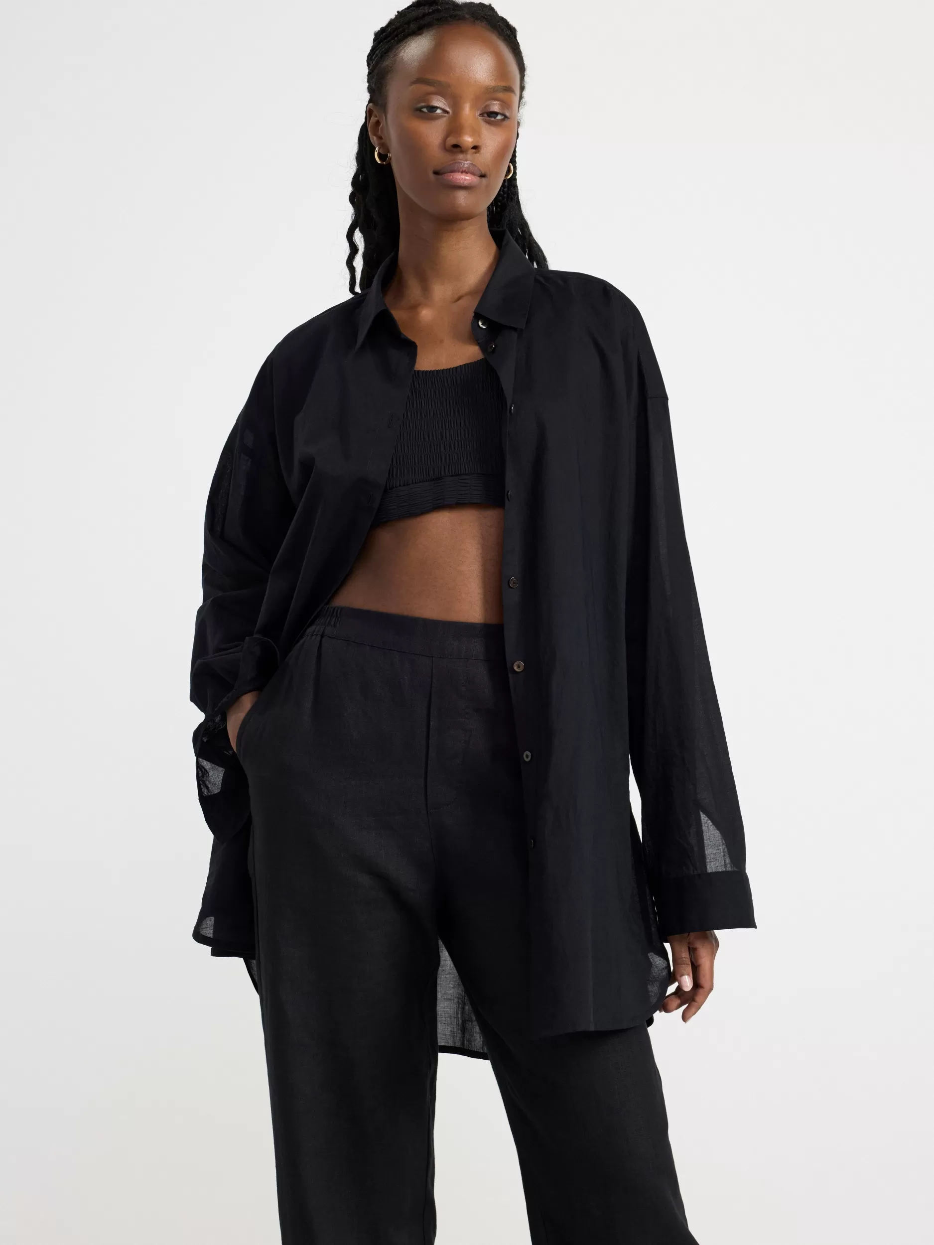 Lindex Bluser & Skjorter<Langermet BomullsSkjørte Black
