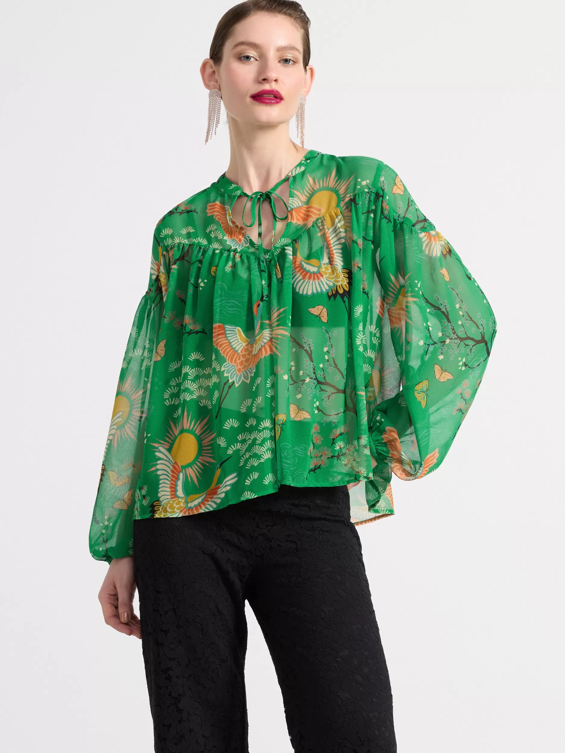 Lindex Bluser & Skjorter<Langermet Chiffonbluse Green