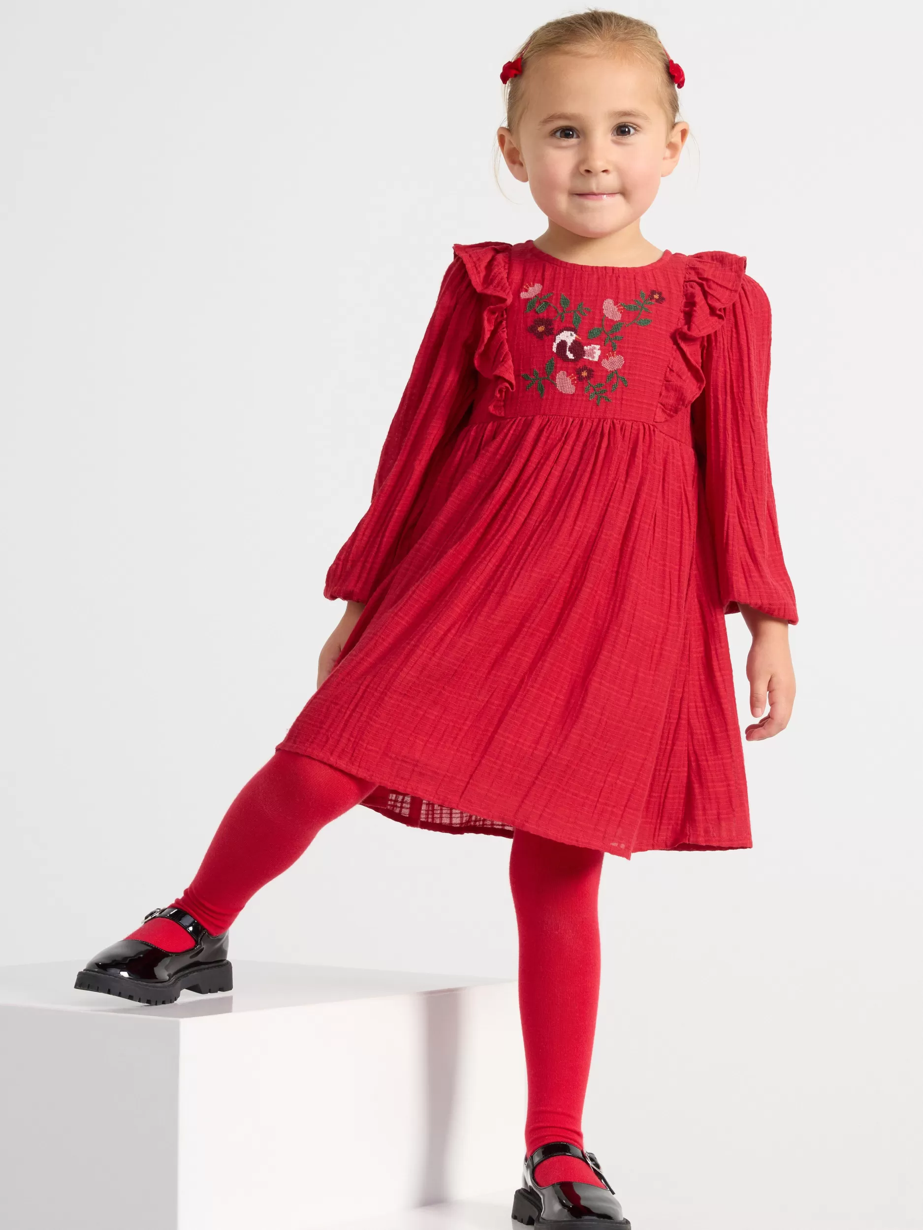 Lindex Kjoler<Langermet Kjole Med Blomsterbroderi Dark Red