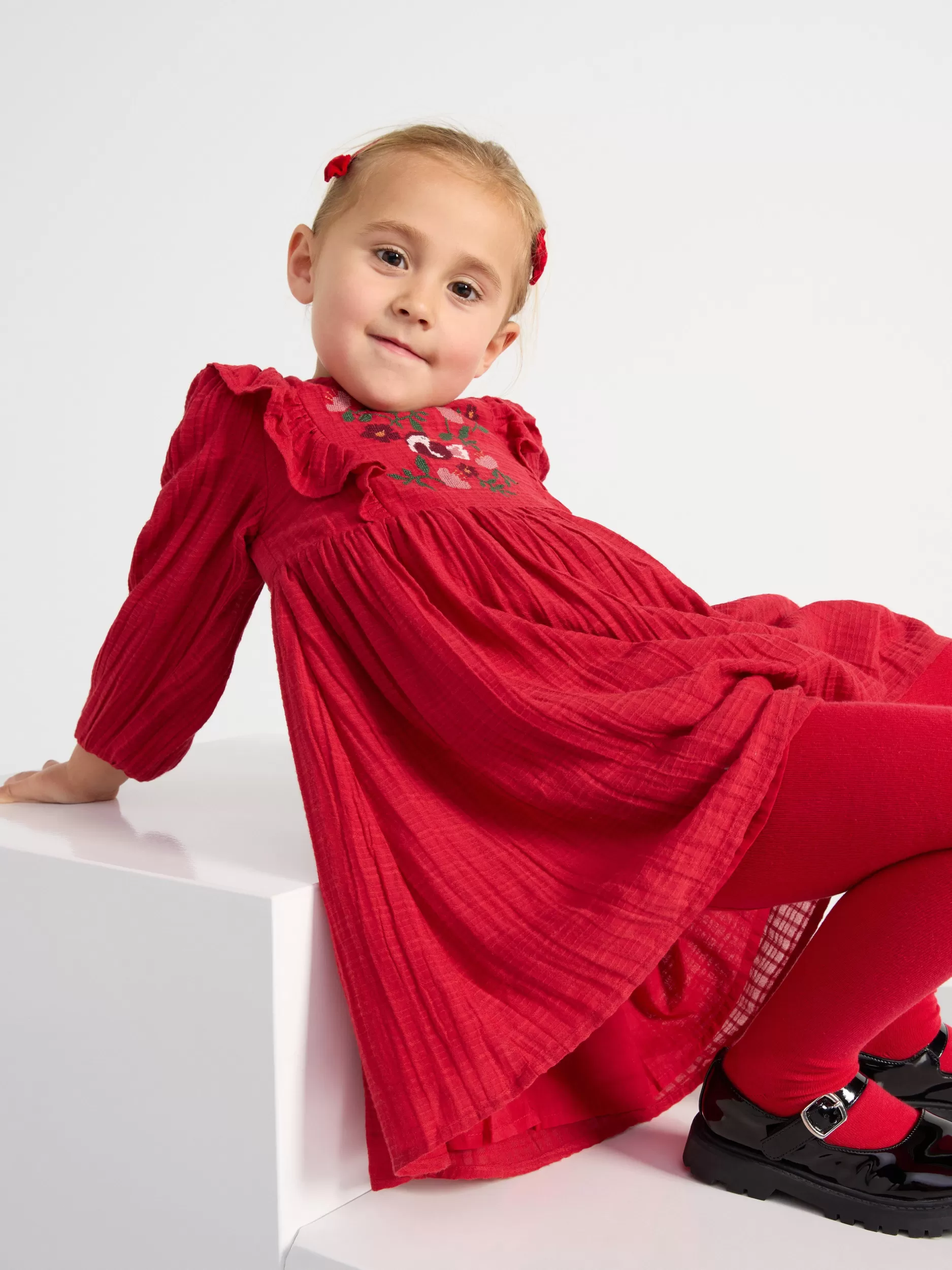 Lindex Kjoler<Langermet Kjole Med Blomsterbroderi Dark Red