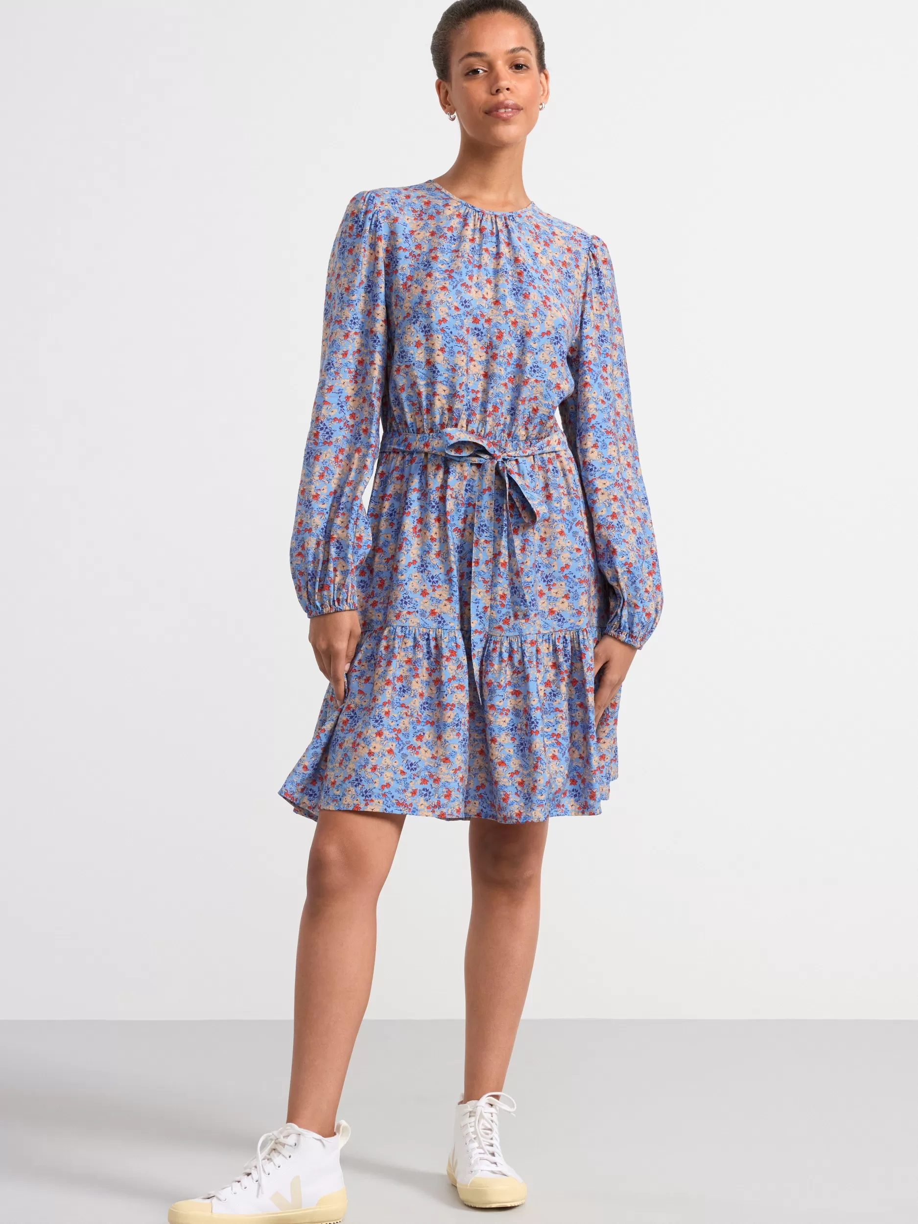 Lindex Kjoler<Langermet Minikjole Med Blomster Light Blue