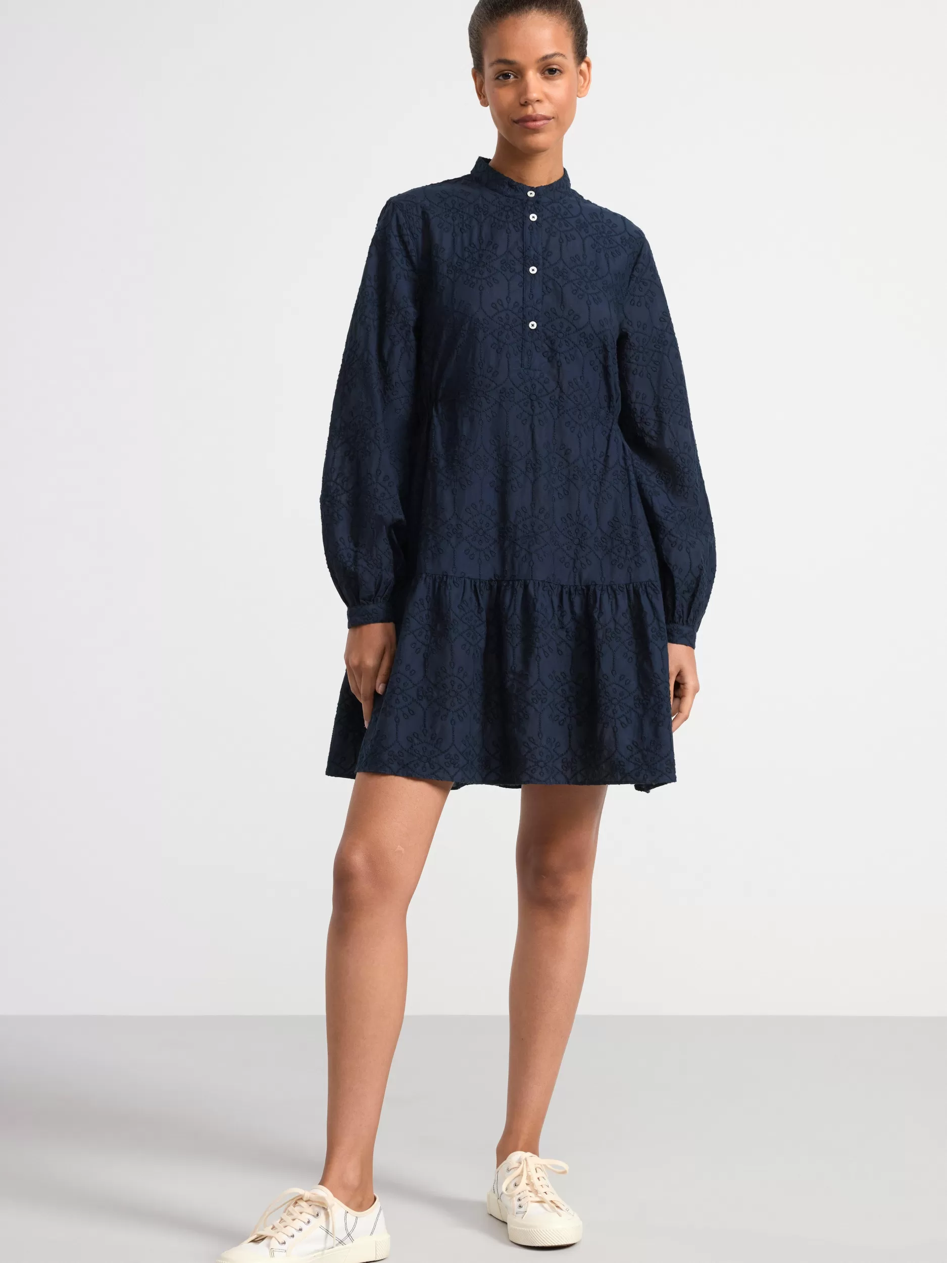 Lindex Kjoler<Langermet Minikjole Med Broderi Navy
