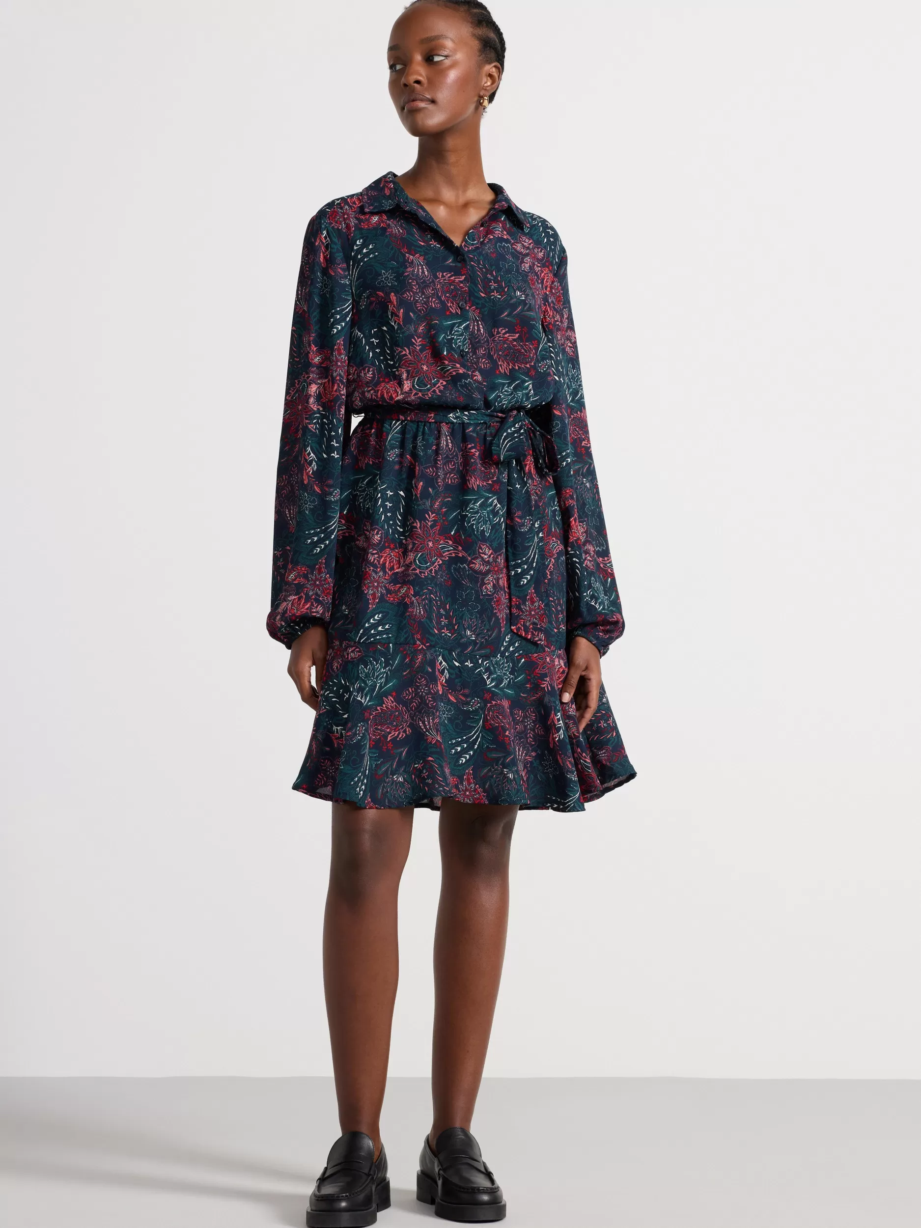 Lindex Kjoler<Langermet Minikjole Med Volang Dark Navy