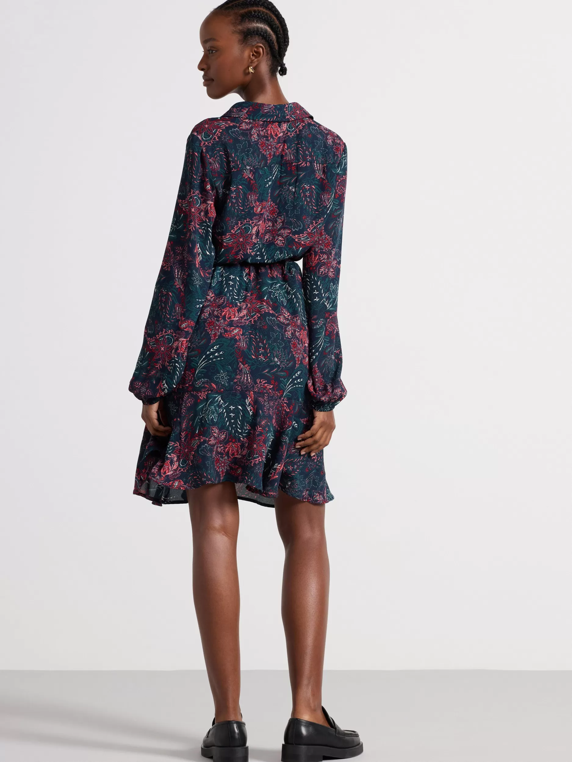 Lindex Kjoler<Langermet Minikjole Med Volang Dark Navy