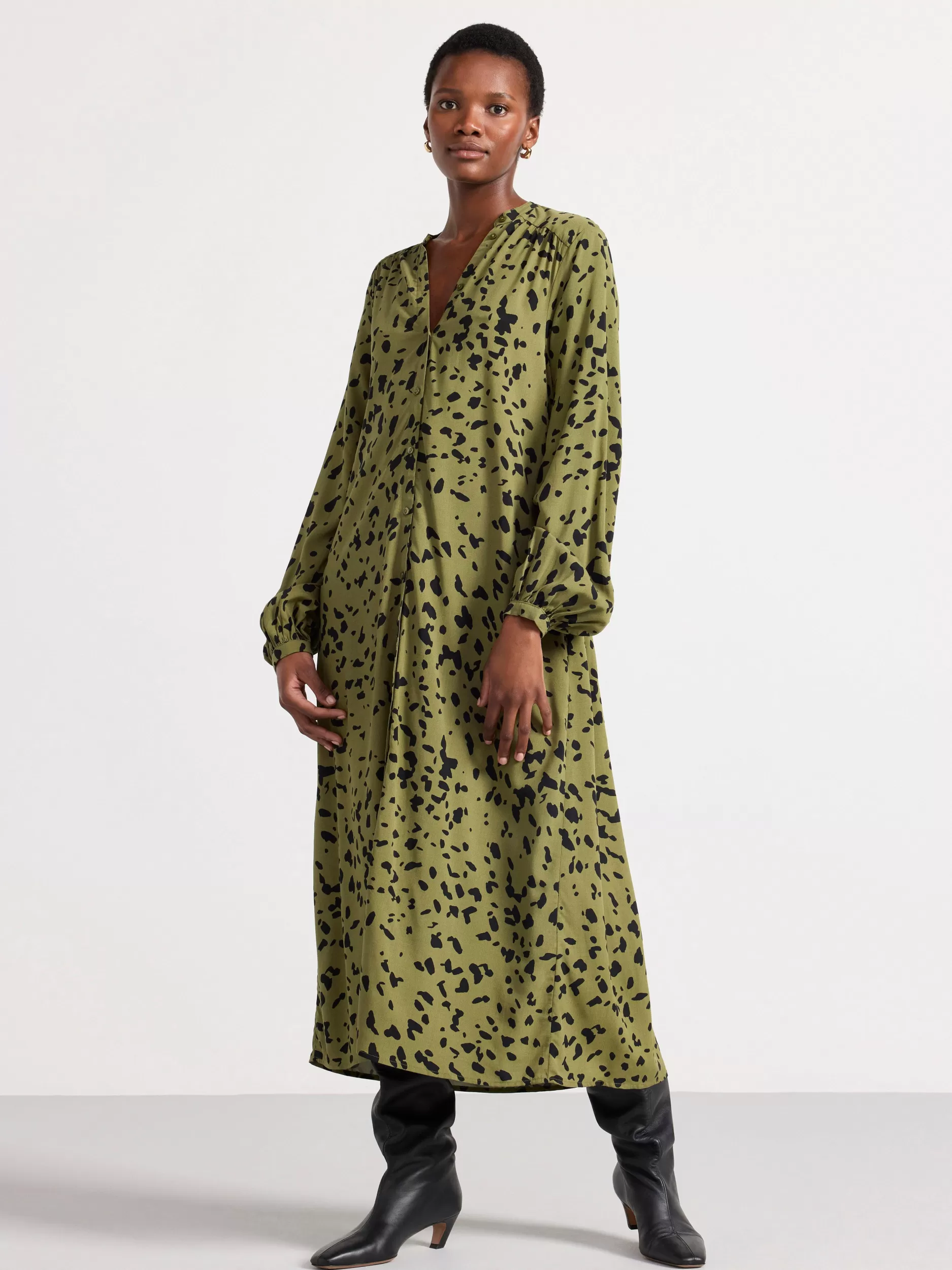 Lindex Kjoler<Langermet, Monstret Kjole Dark Green