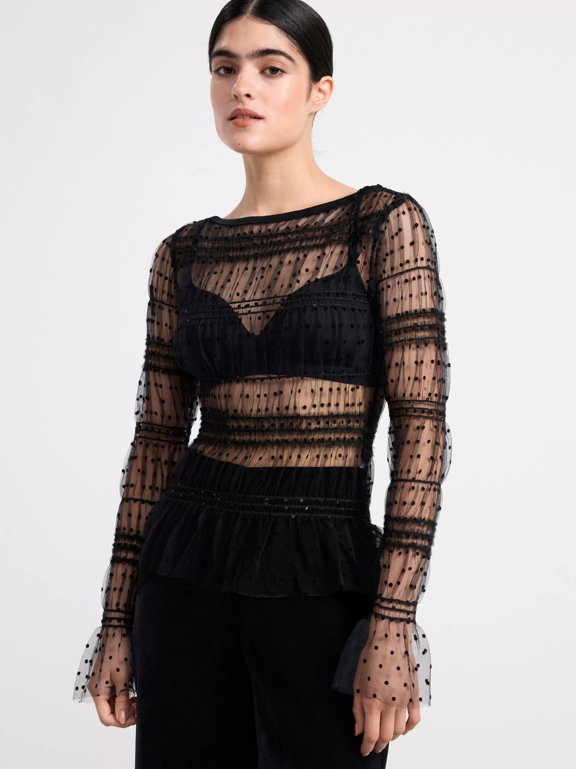 Lindex Topper & T-Skjorter<Langermet Nettingoverdel Black