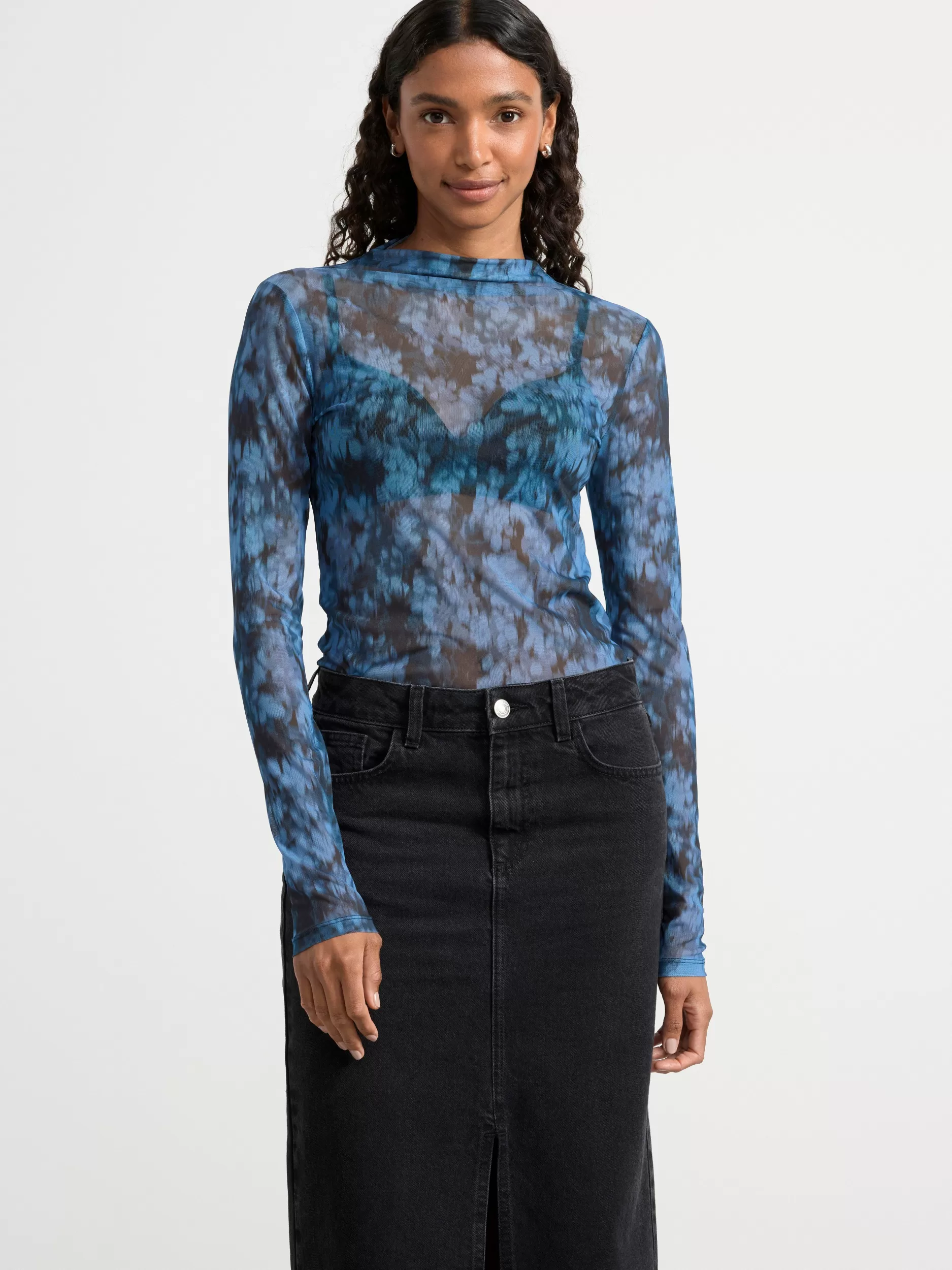 Lindex Topper & T-Skjorter<Langermet Overdel I Netting Dark Dusty Blue