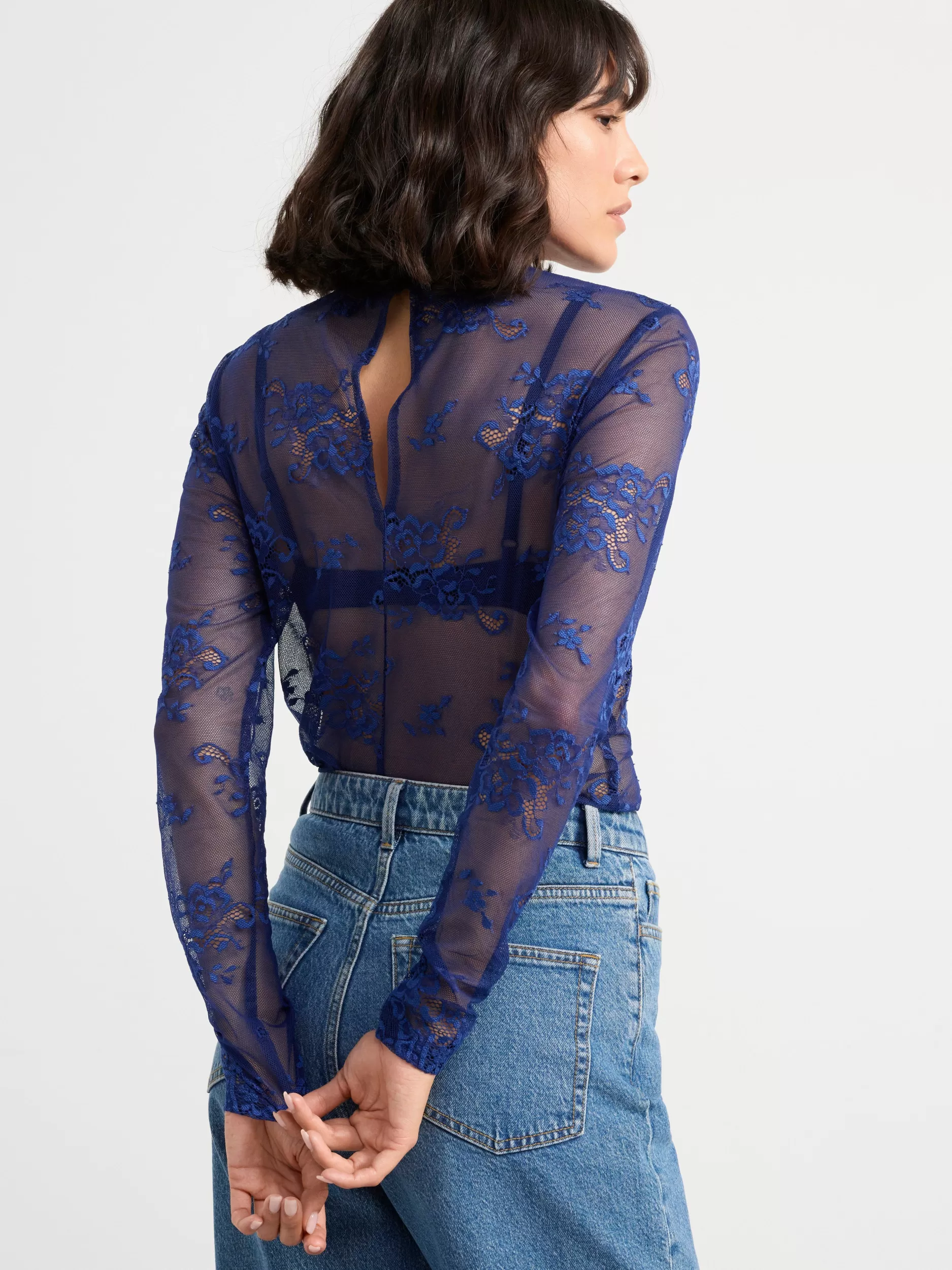 Lindex Topper & T-Skjorter<Langermet Overdel Med Blonder Dark Blue