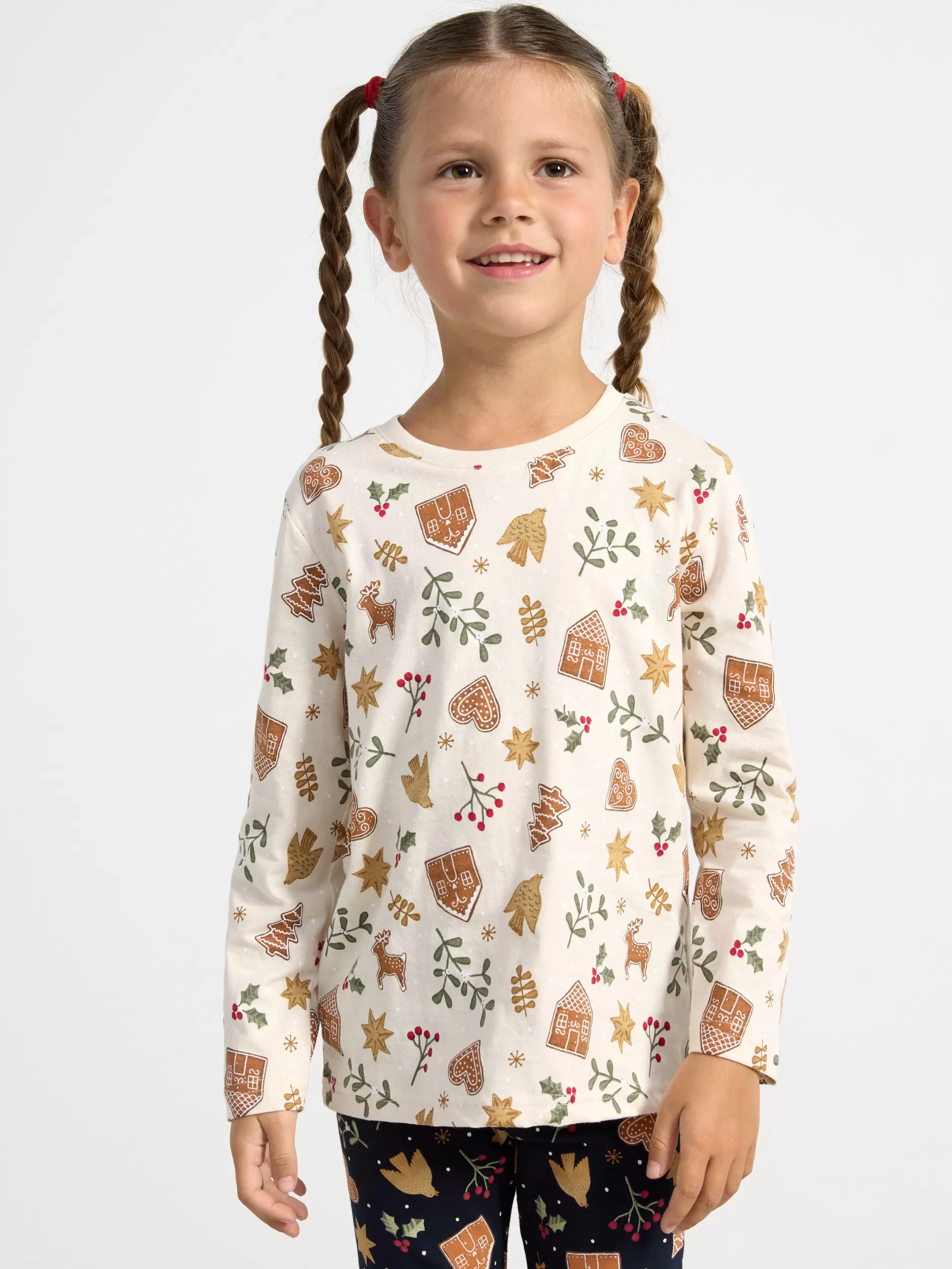 Lindex Topper & T-Skjorter<Langermet Overdel Med Pepperkaketrykk Light Beige