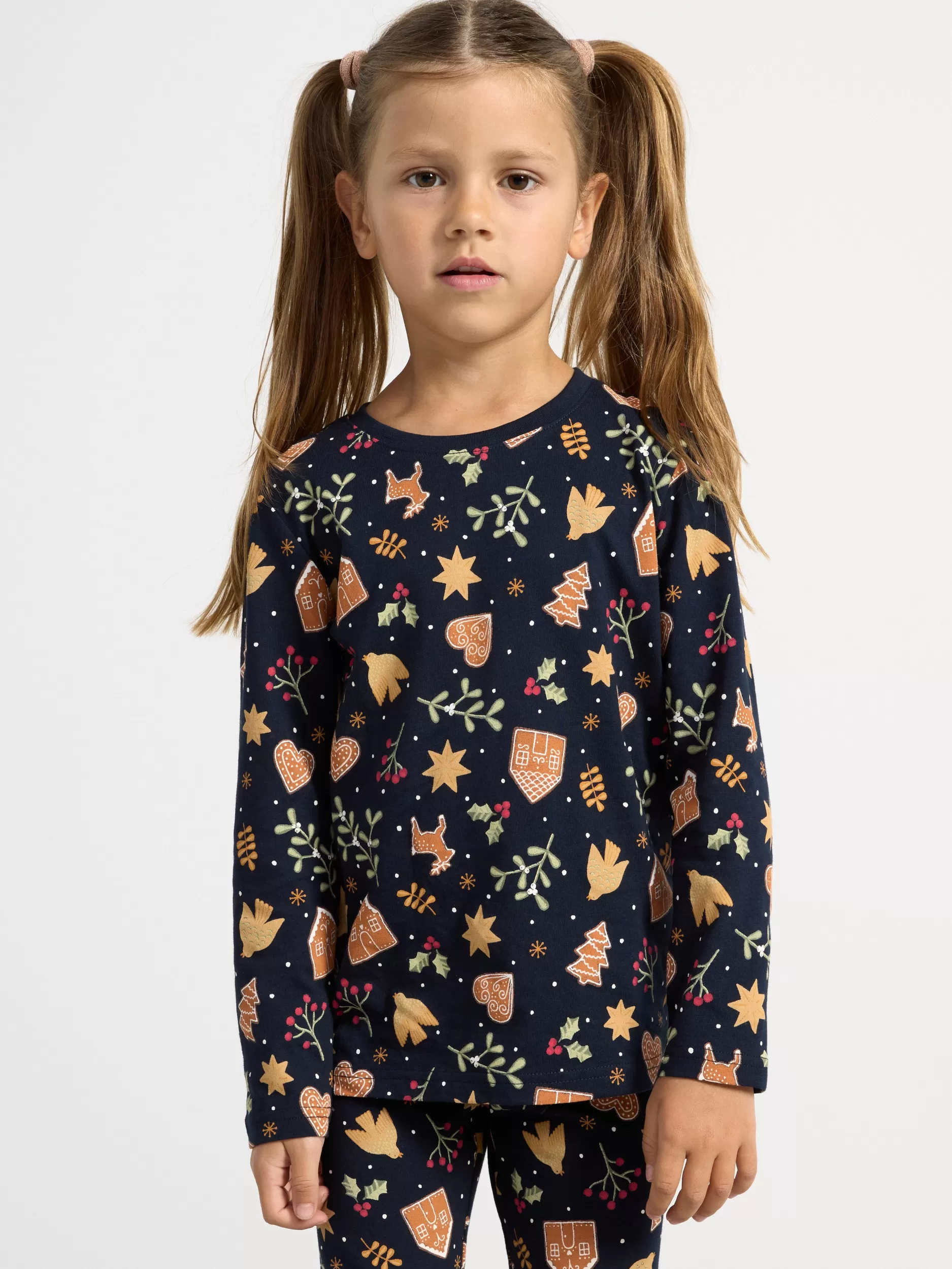 Lindex Topper & T-Skjorter<Langermet Overdel Med Pepperkaketrykk Dark Navy