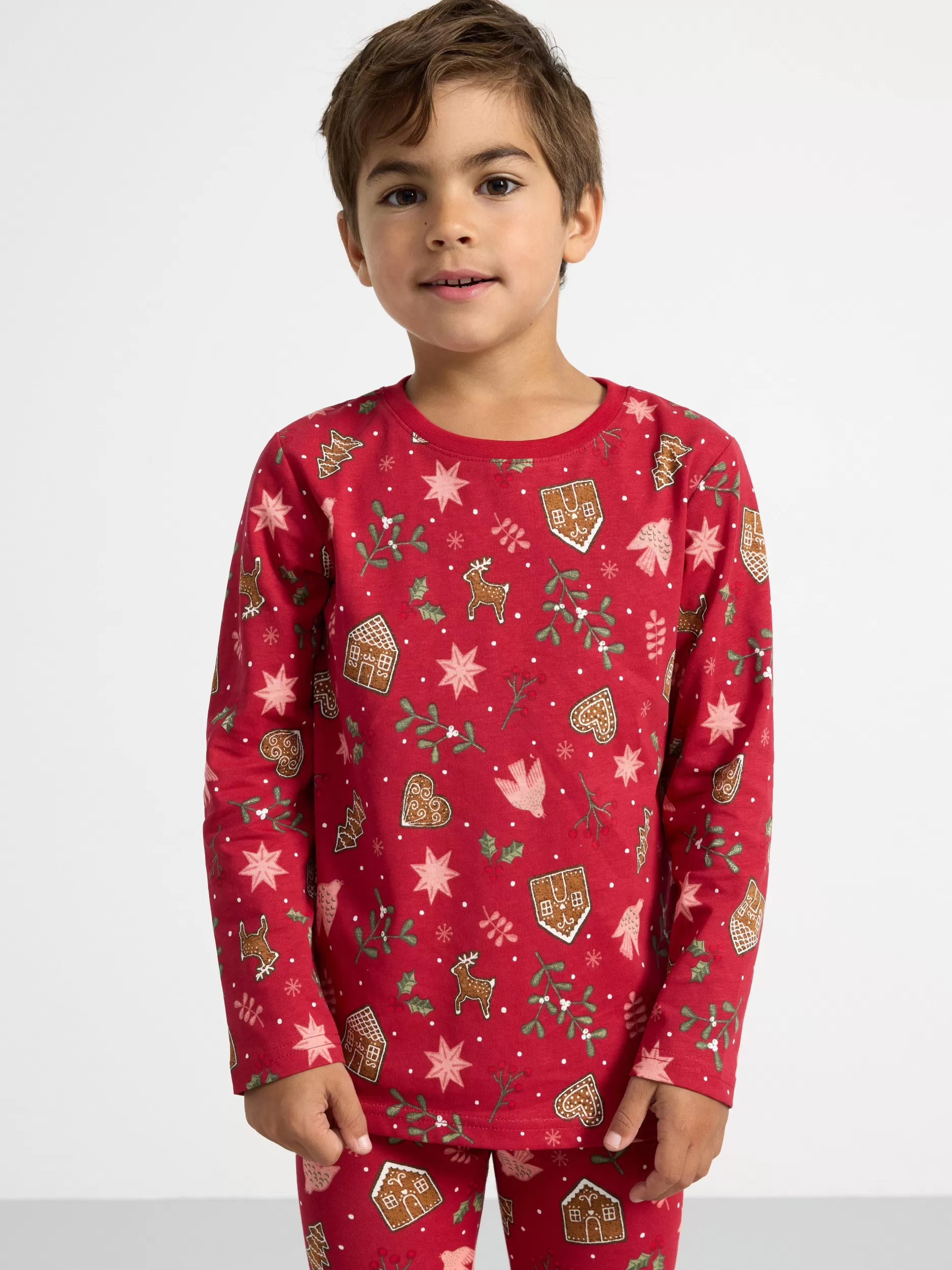 Lindex Topper & T-Skjorter<Langermet Overdel Med Pepperkaketrykk Dark Red
