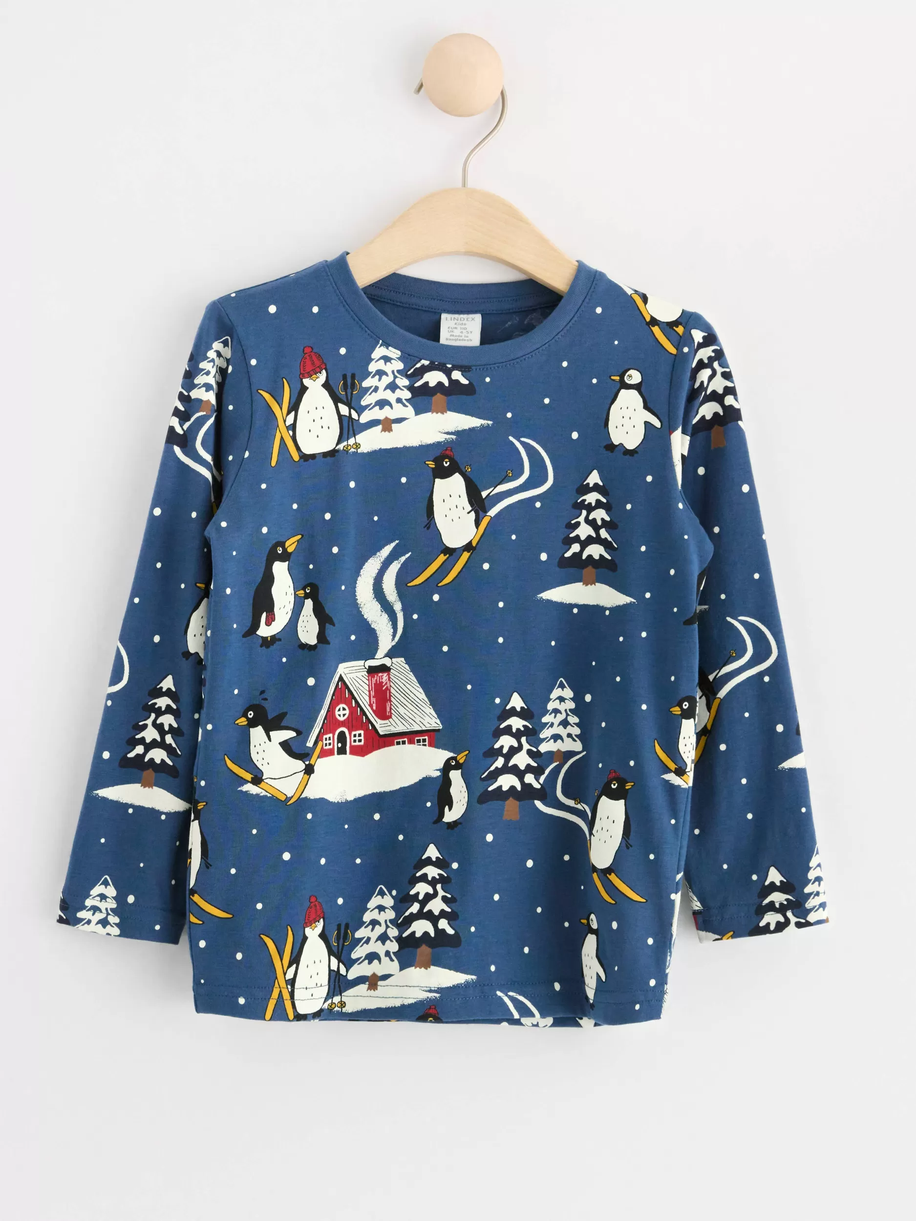 Lindex Topper & T-Skjorter<Langermet Overdel Med Pingviner Dark Dusty Blue