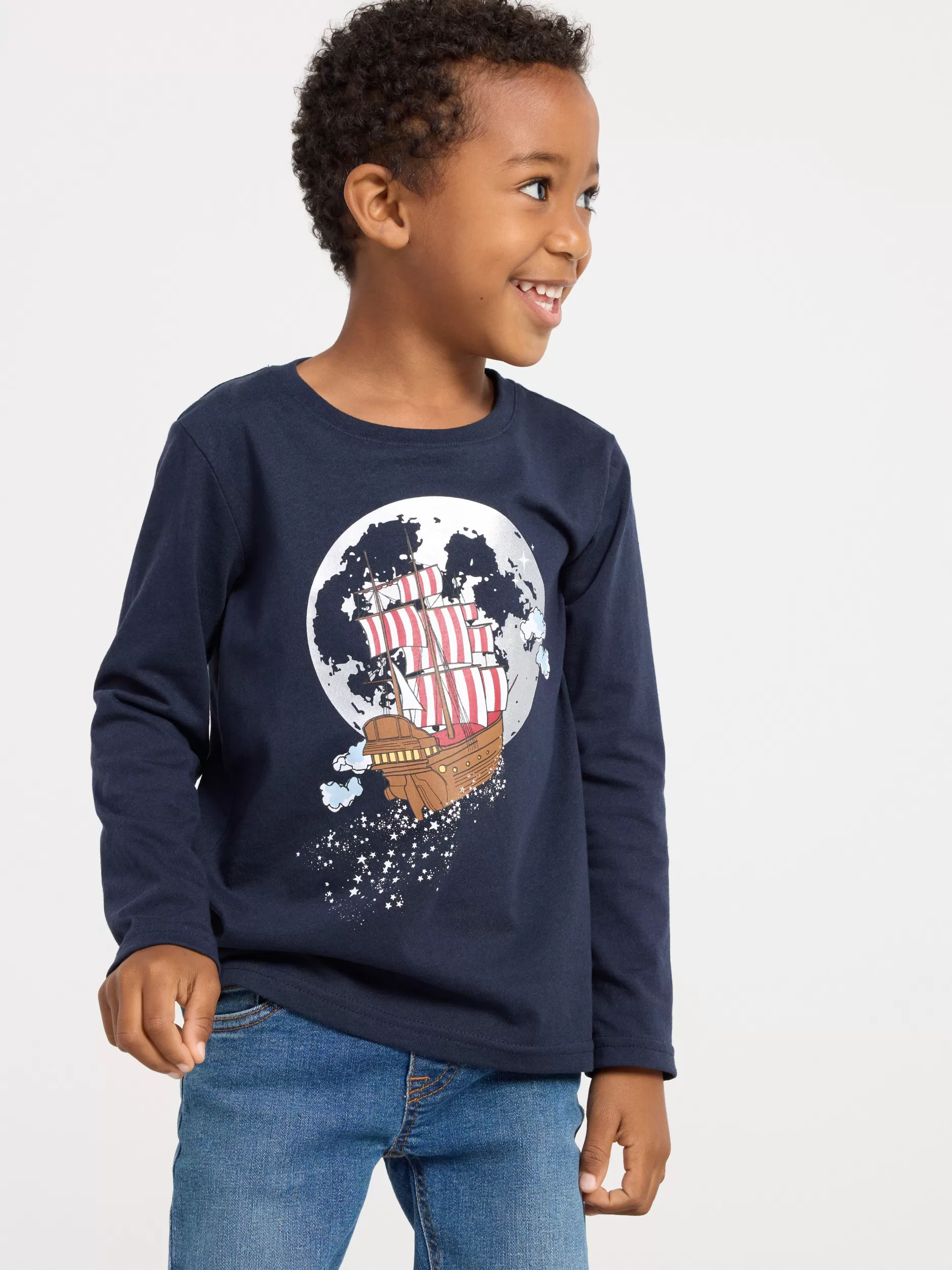 Lindex Topper & T-Skjorter<Langermet Overdel Med Trykk Dark Navy