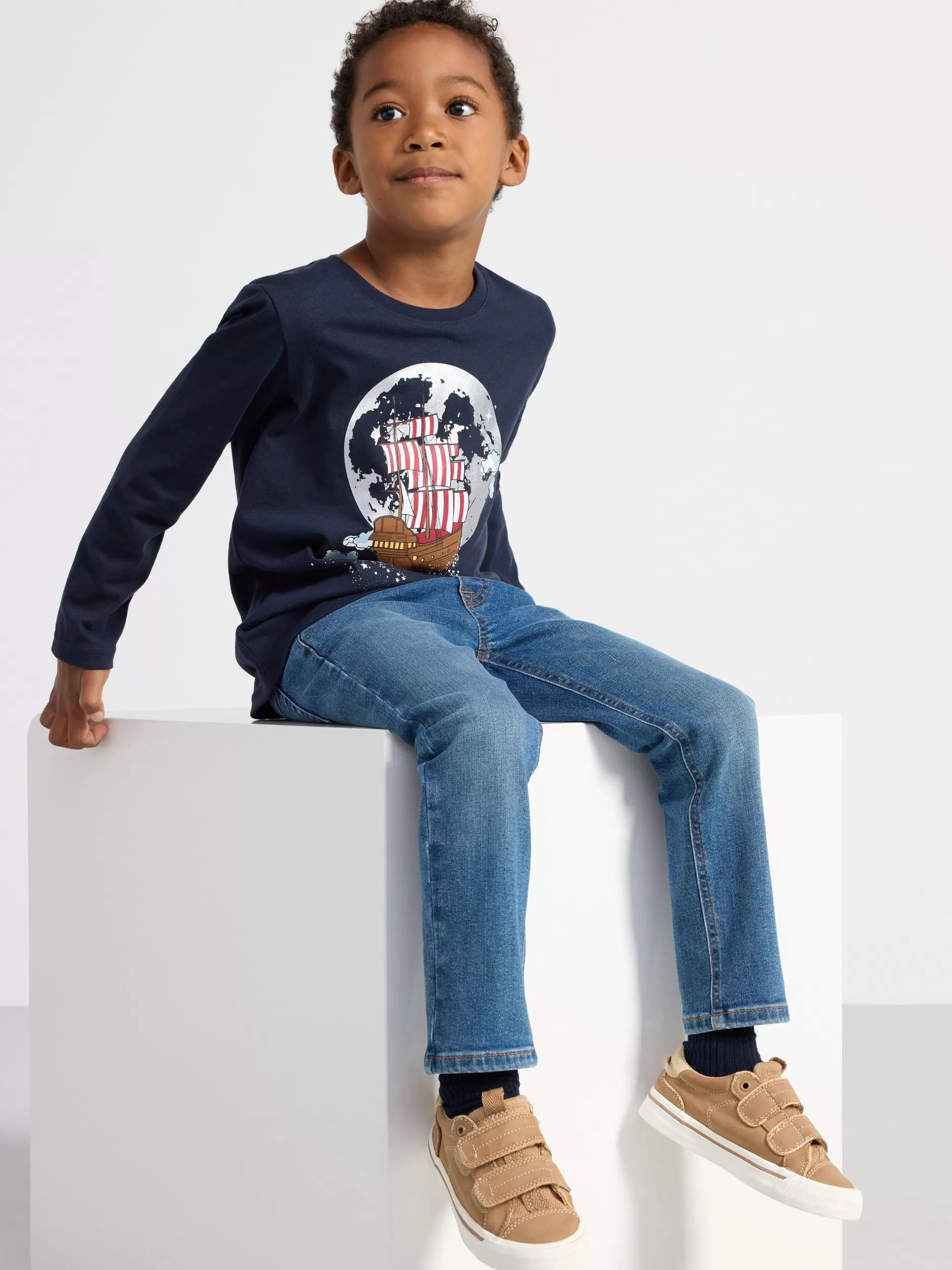 Lindex Topper & T-Skjorter<Langermet Overdel Med Trykk Dark Navy
