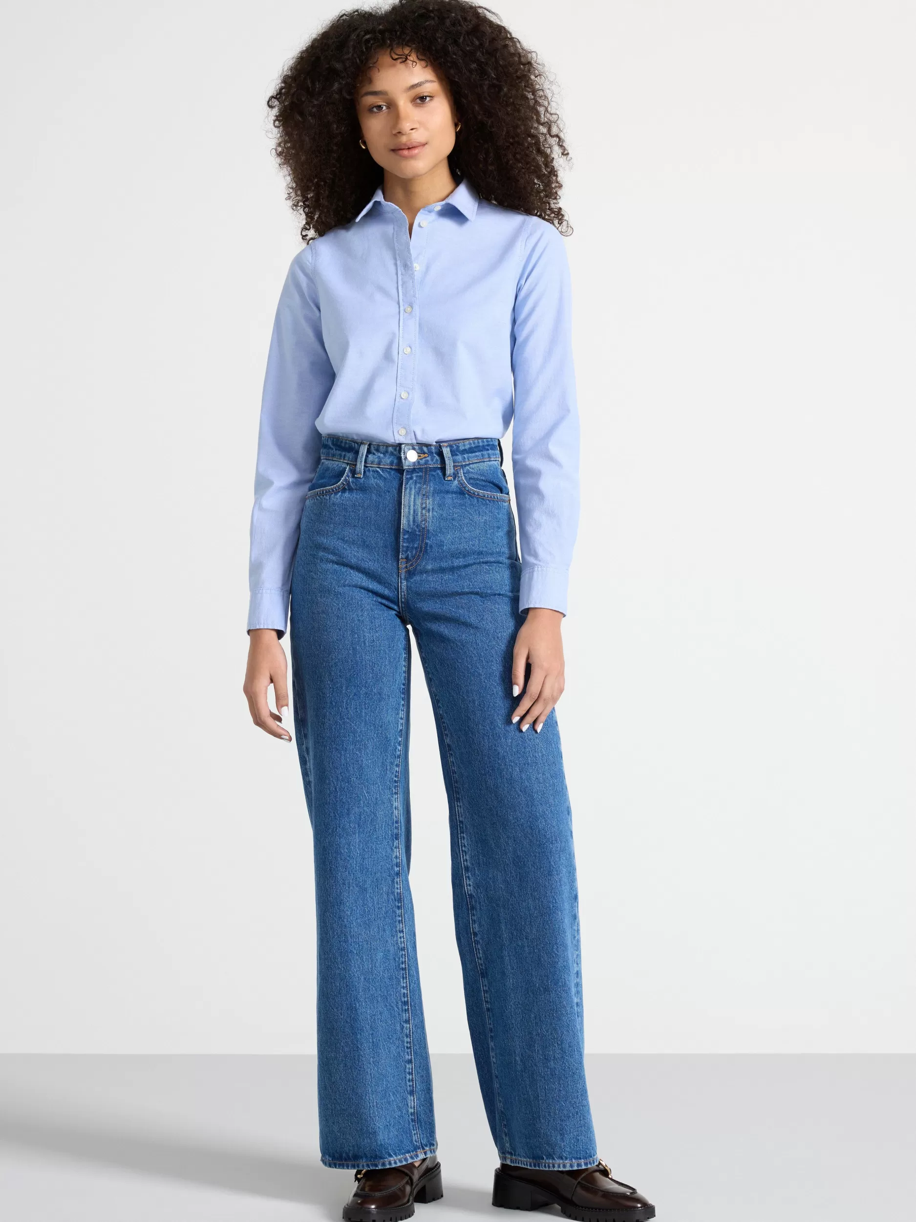 Lindex Bluser & Skjorter<Langermet OxfordSkjørte Chambray Blue