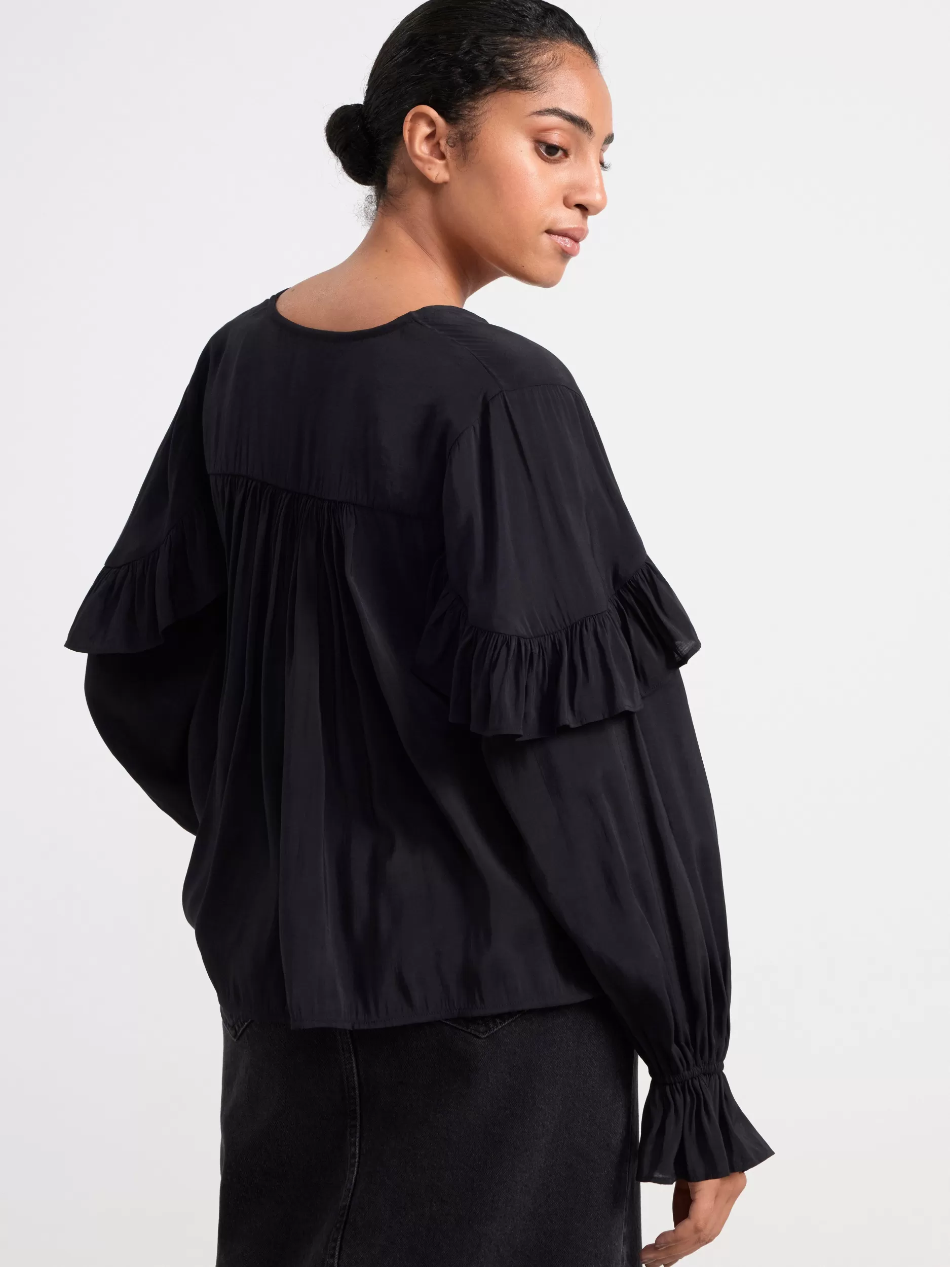 Lindex Bluser & Skjorter<Langermet Rysjebluse Black