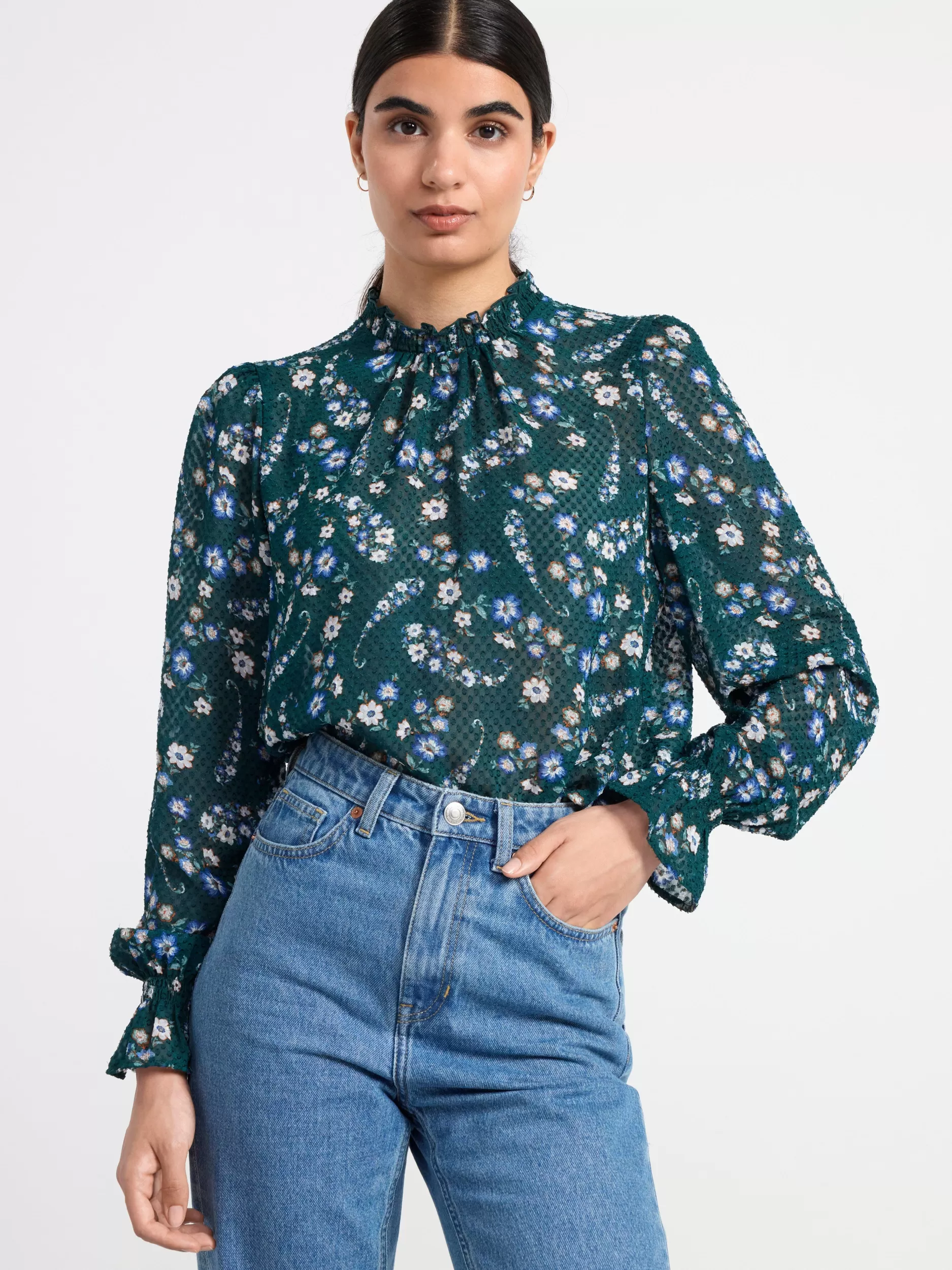 Lindex Bluser & Skjorter<Langermet Teksturert Bluse Med Monster Dark Green