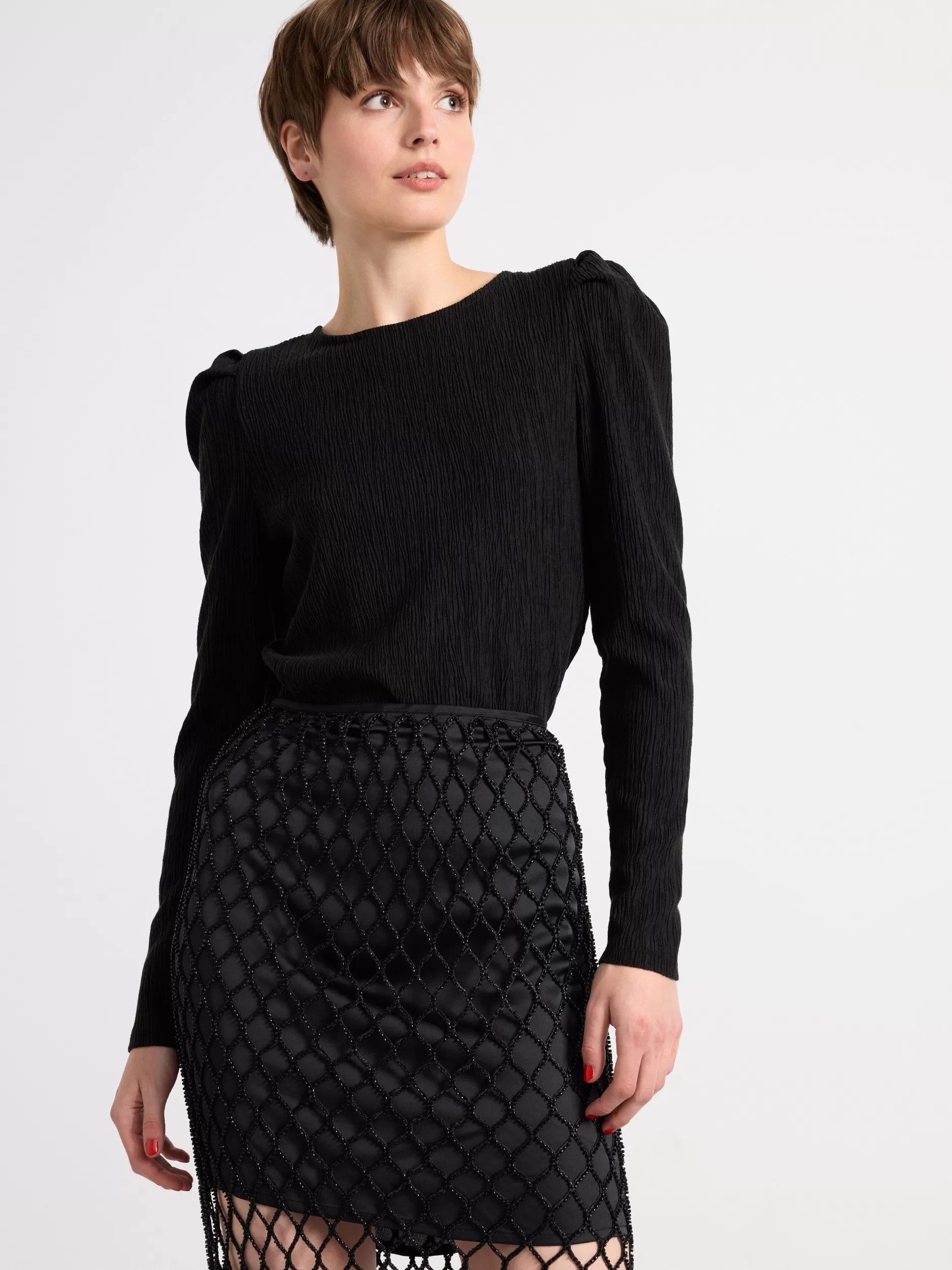 Lindex Topper & T-Skjorter<Langermet, Teksturert Overdel Black