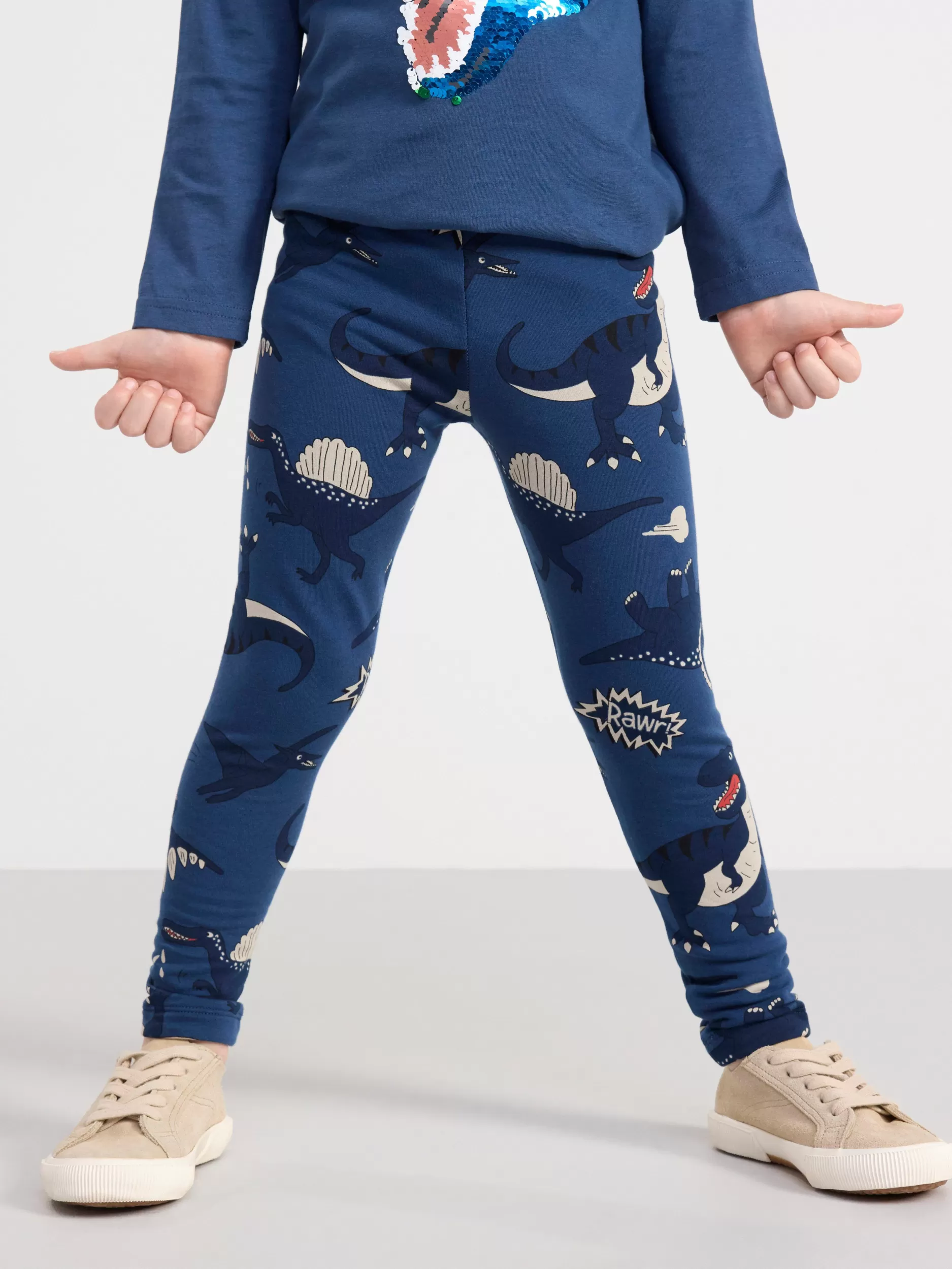 Lindex Bukser & Leggings<Leggings Med Dinosaurer Dark Dusty Blue