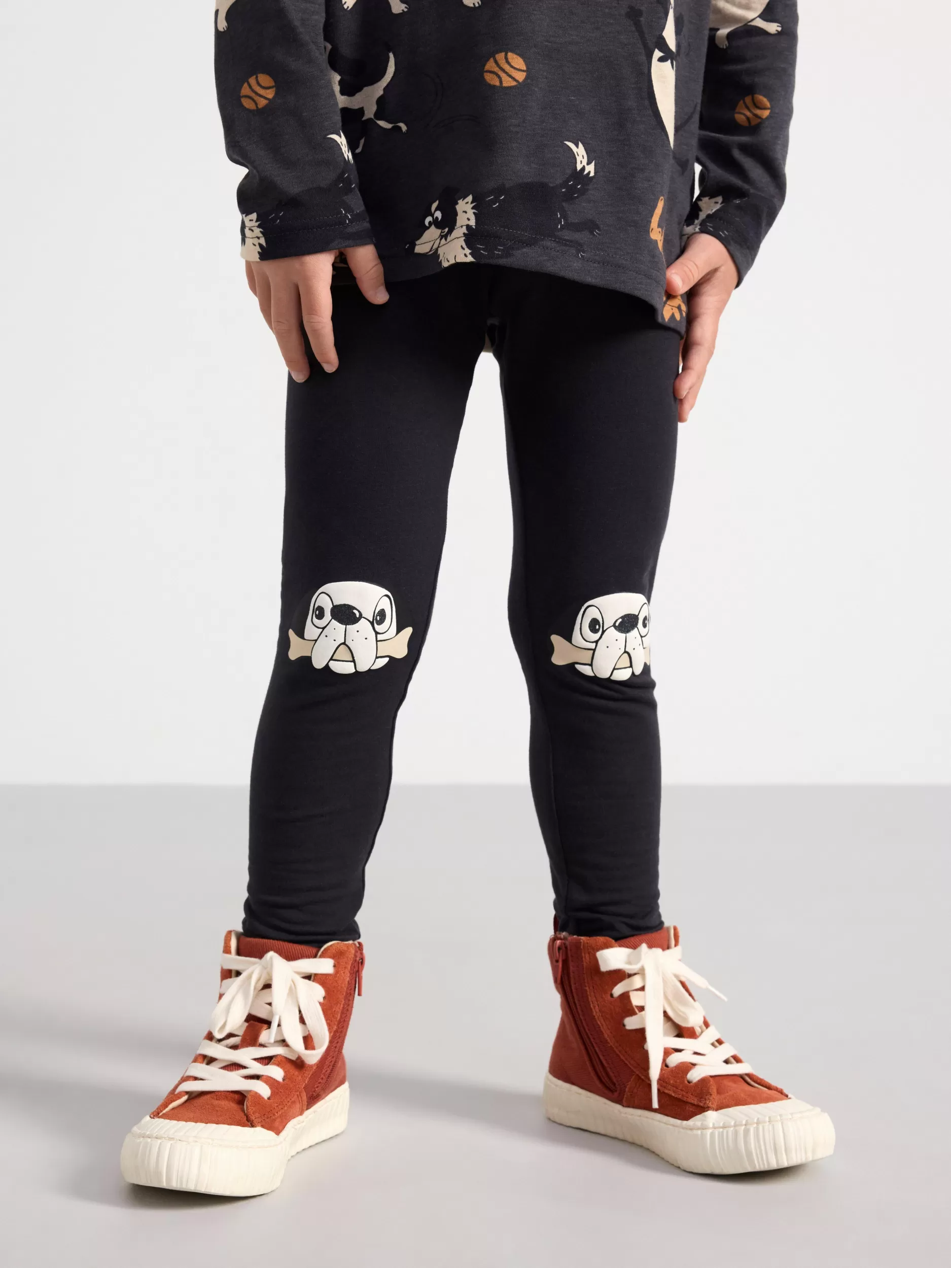Lindex Bukser & Leggings<Leggings Med Hunder Ved Knaerne Offblack