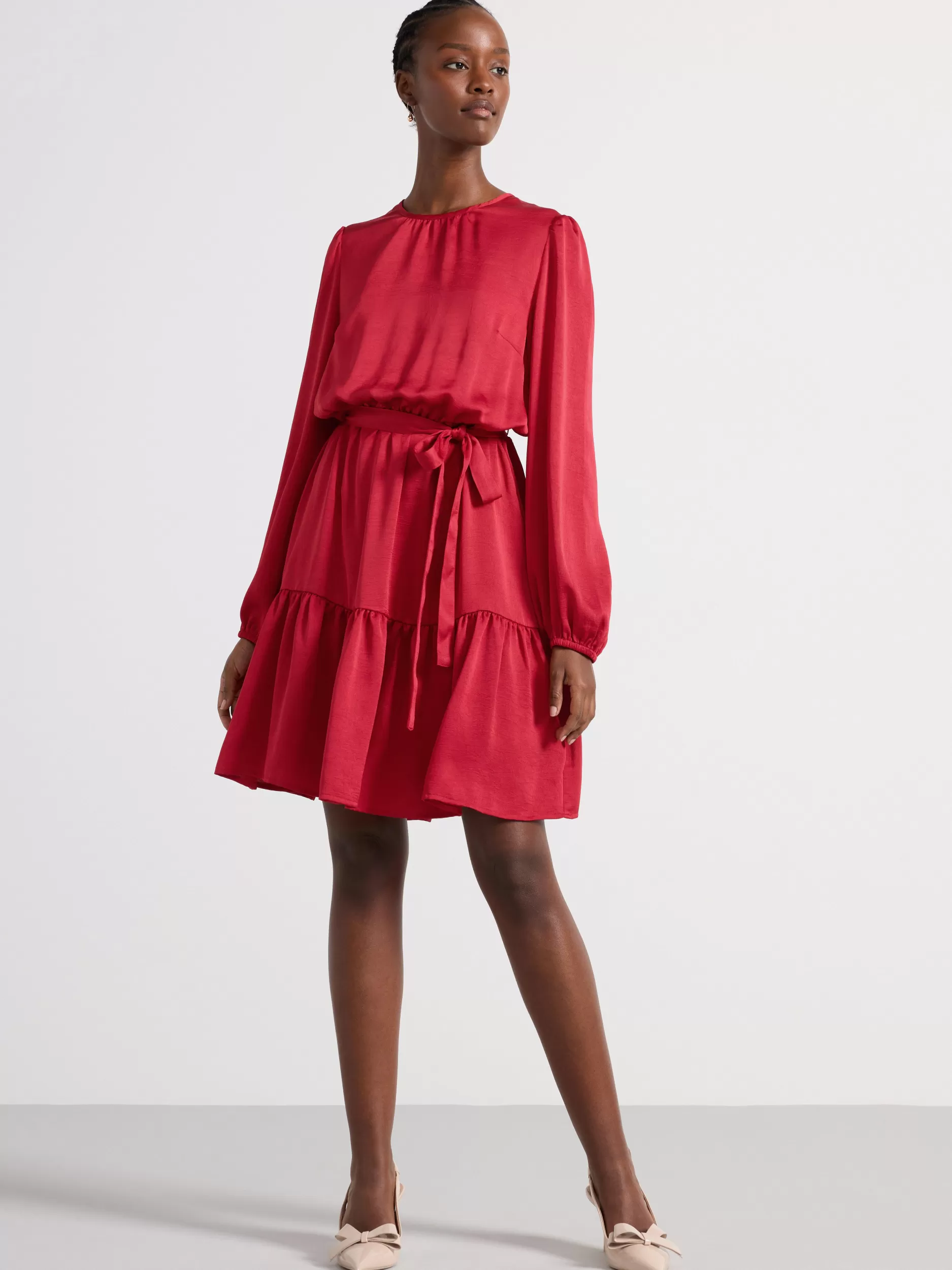 Lindex Kjoler<Midikjole I Sateng Med Volang Red