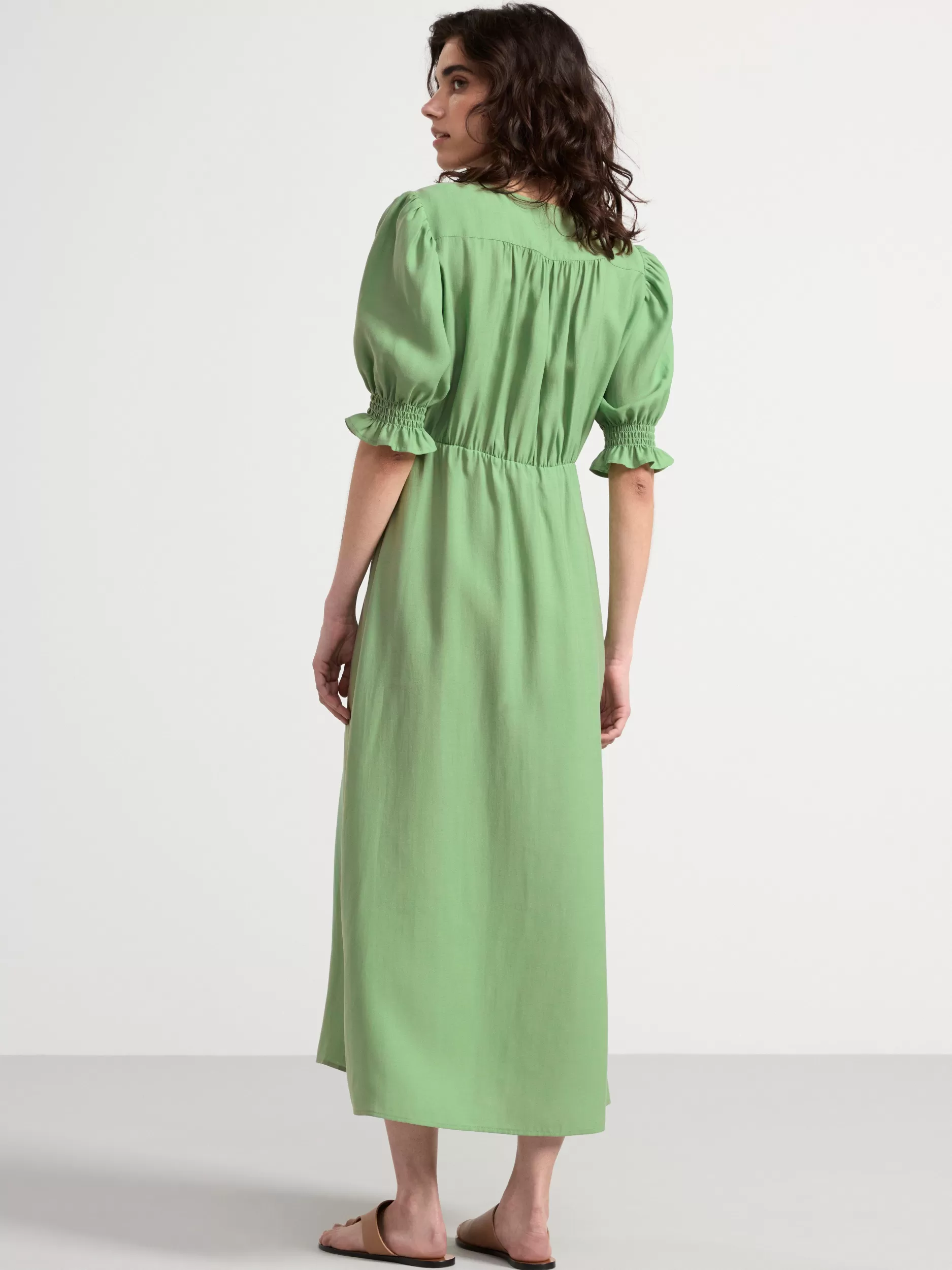 Lindex Kjoler<Midikjole Med Puffermer Dusty Green