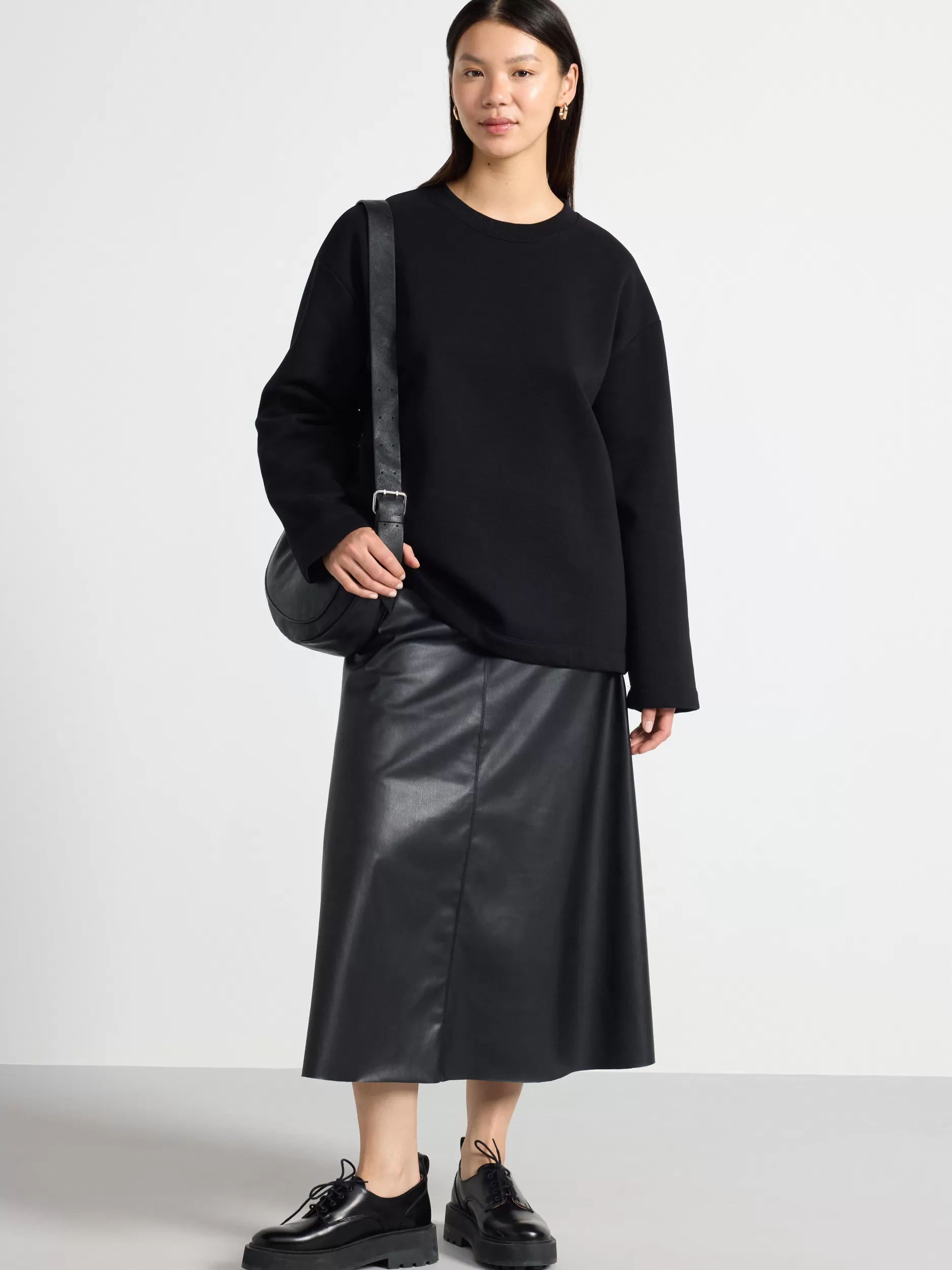 Lindex Skjørt<MidiSkjørt I Imitert Skinn Black