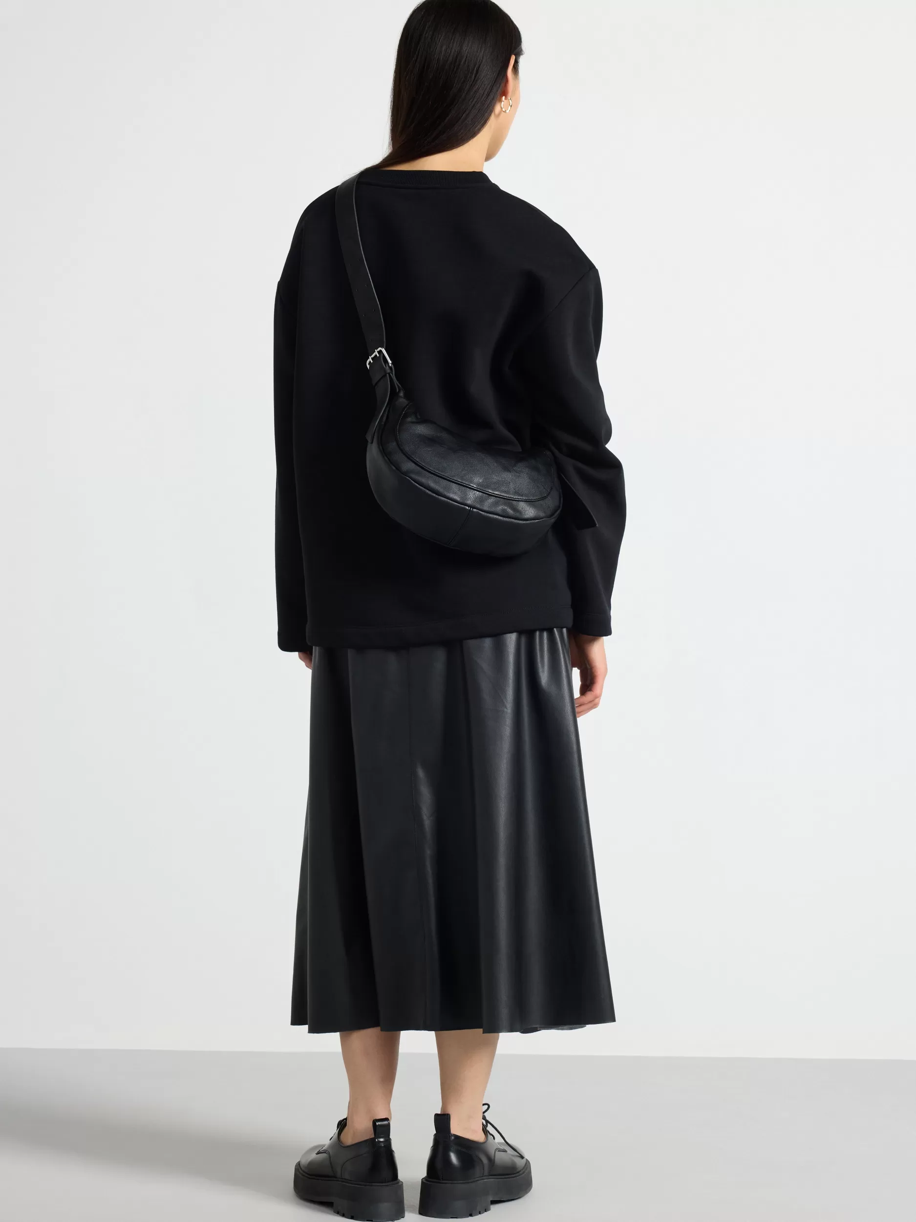 Lindex Skjørt<MidiSkjørt I Imitert Skinn Black
