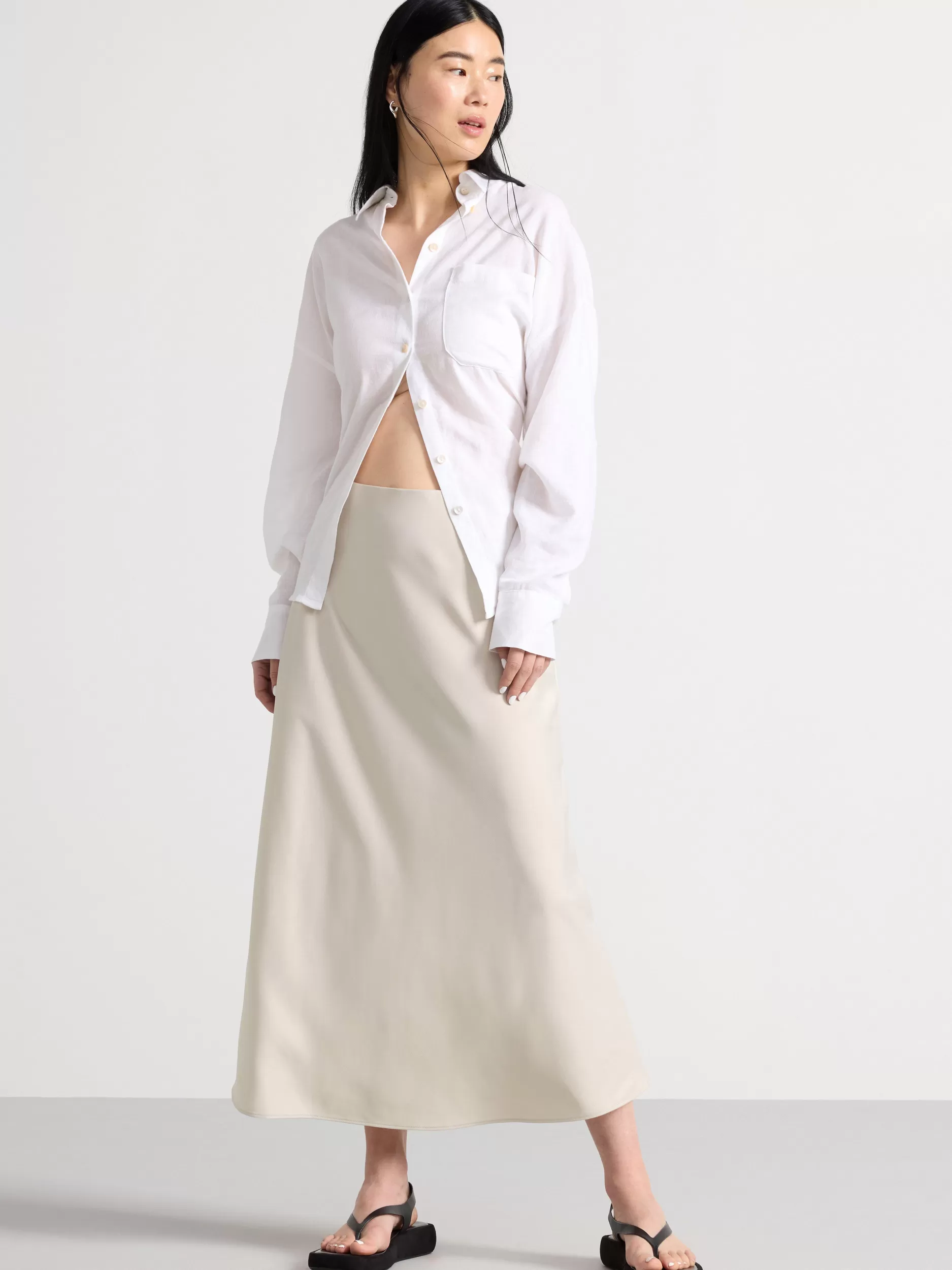 Lindex Skjørt<MidiSkjørt I Sateng Light Beige